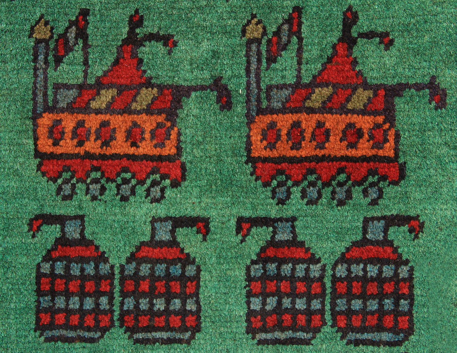 Green Hand Knotted Wool War Rug 2' x 3'