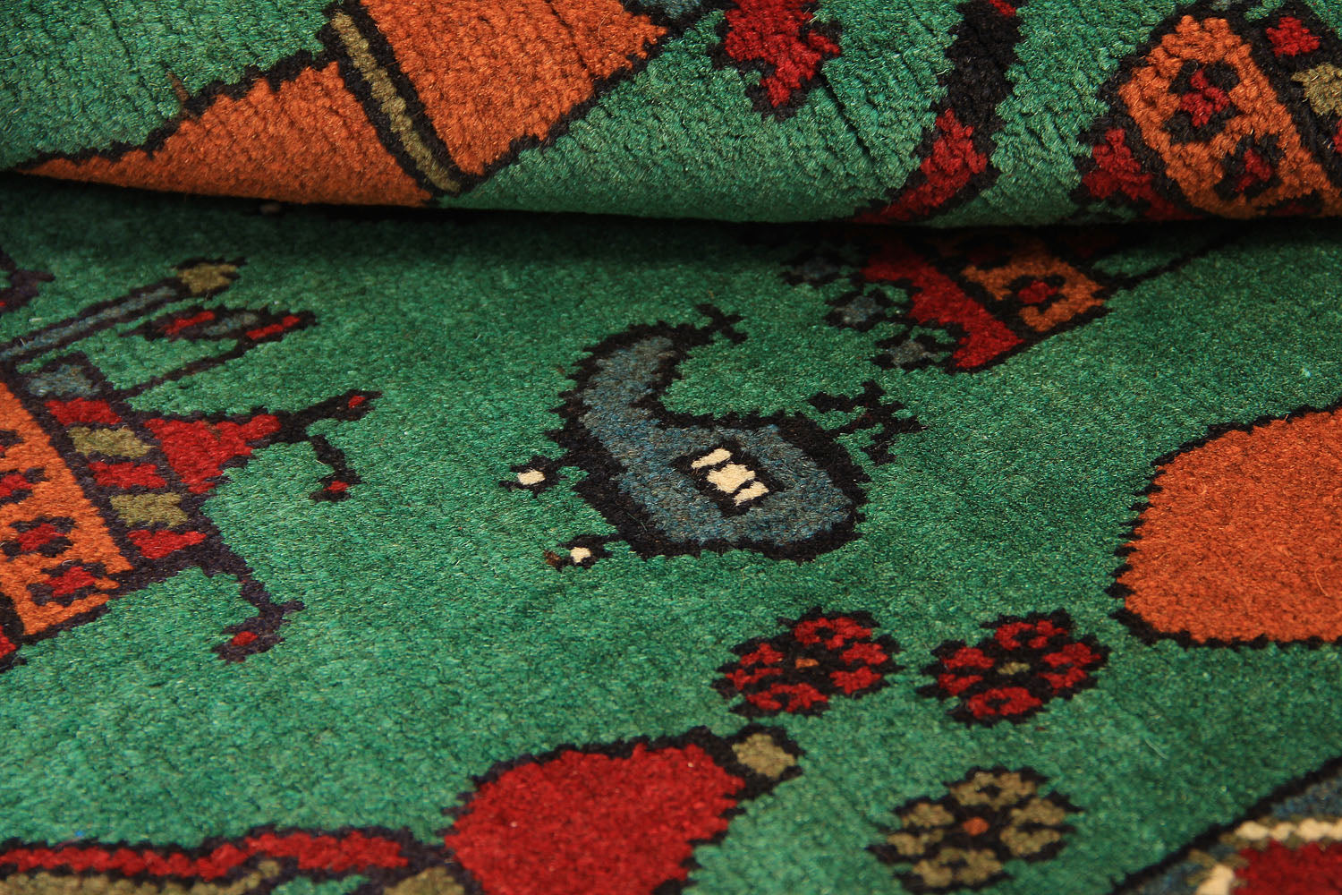 Green Hand Knotted Wool War Rug 2' x 3'