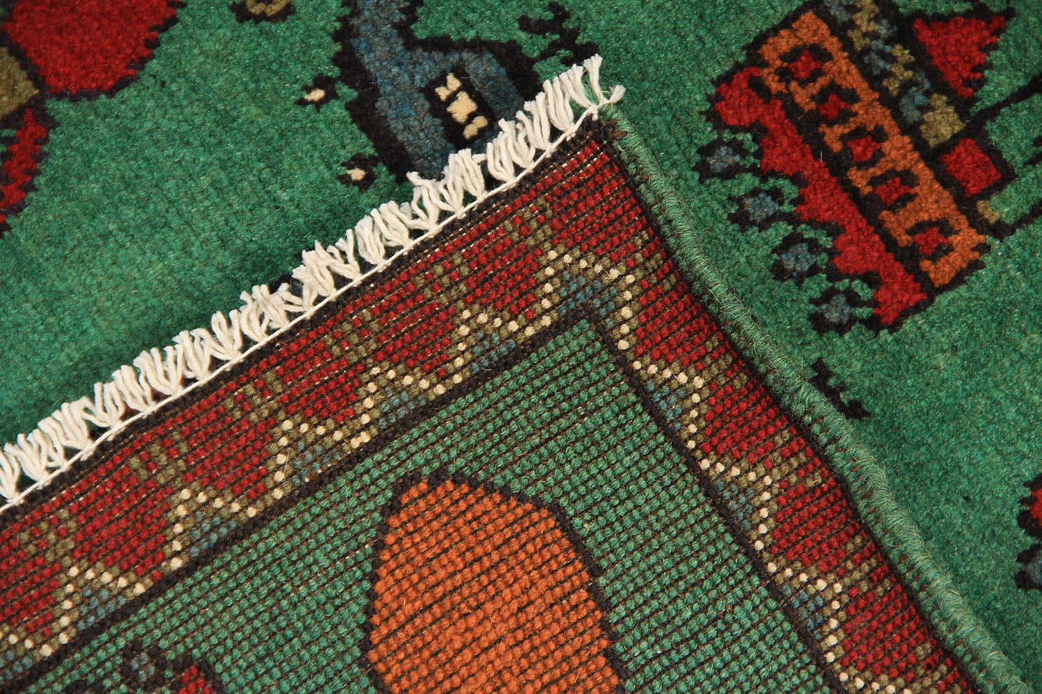 Green Hand Knotted Wool War Rug 2' x 3'