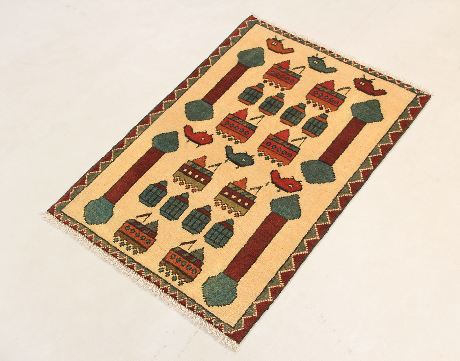Ivory Hand Knotted Wool War Rug 2' x 3'
