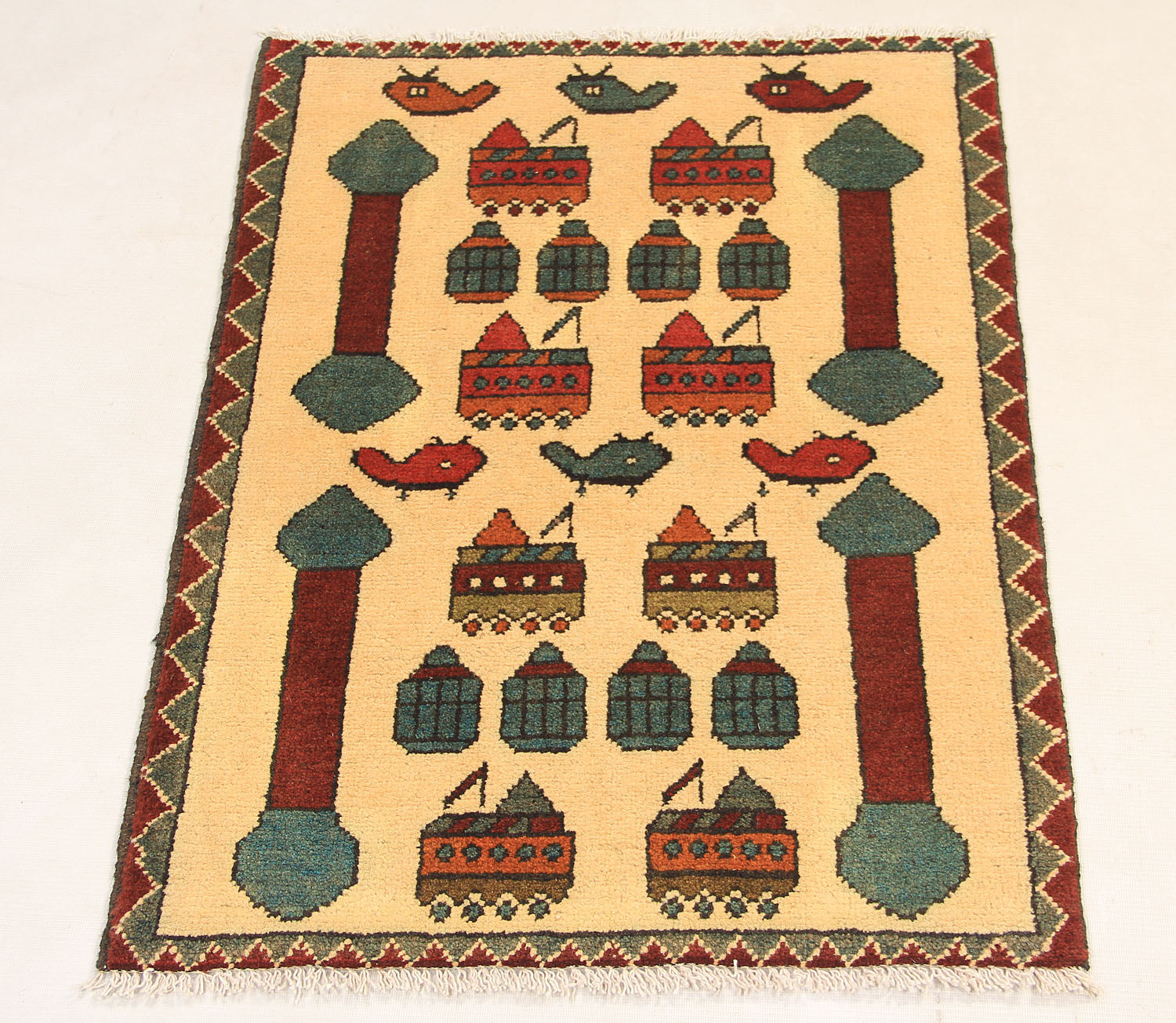 Ivory Hand Knotted Wool War Rug 2' x 3'