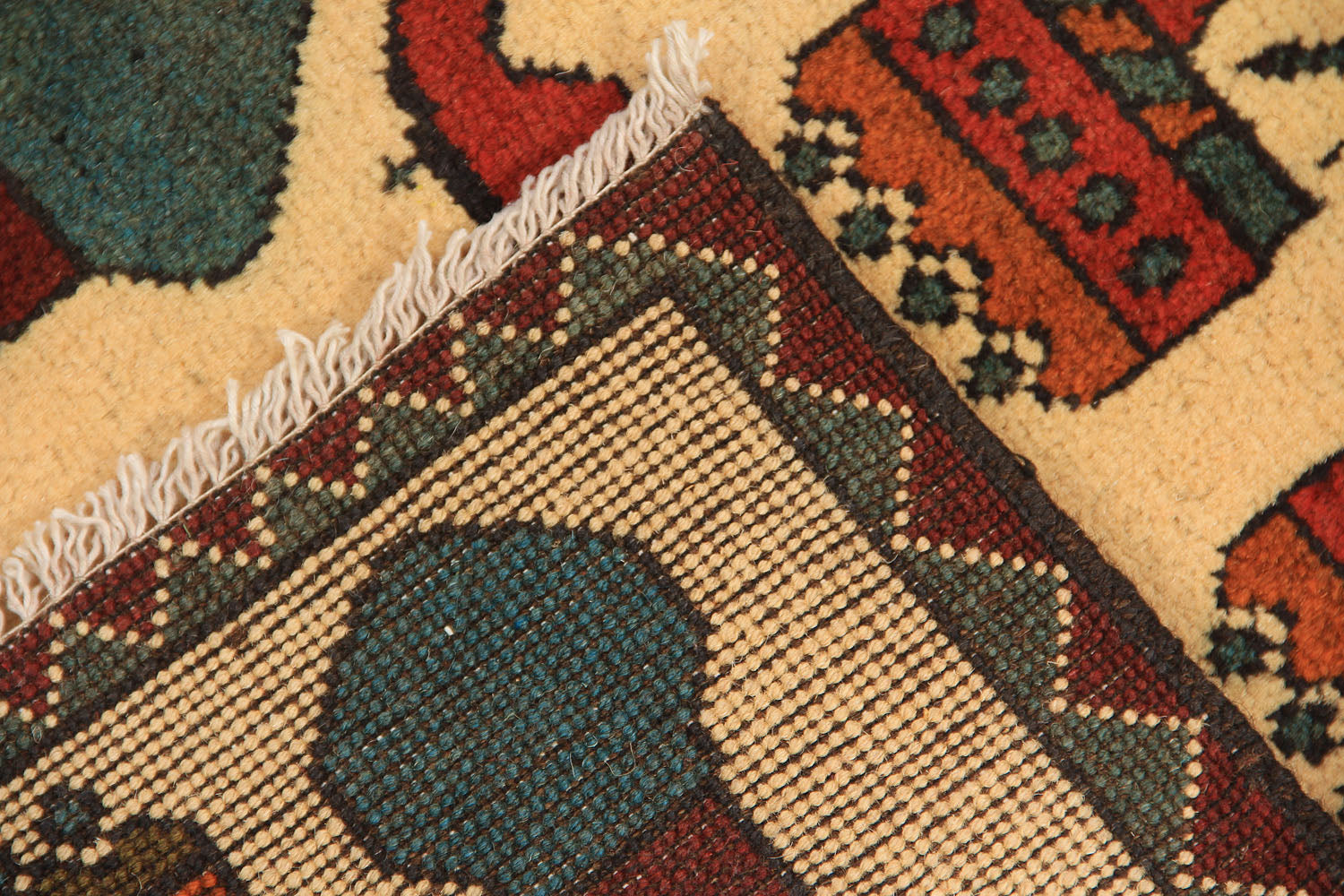 Ivory Hand Knotted Wool War Rug 2' x 3'