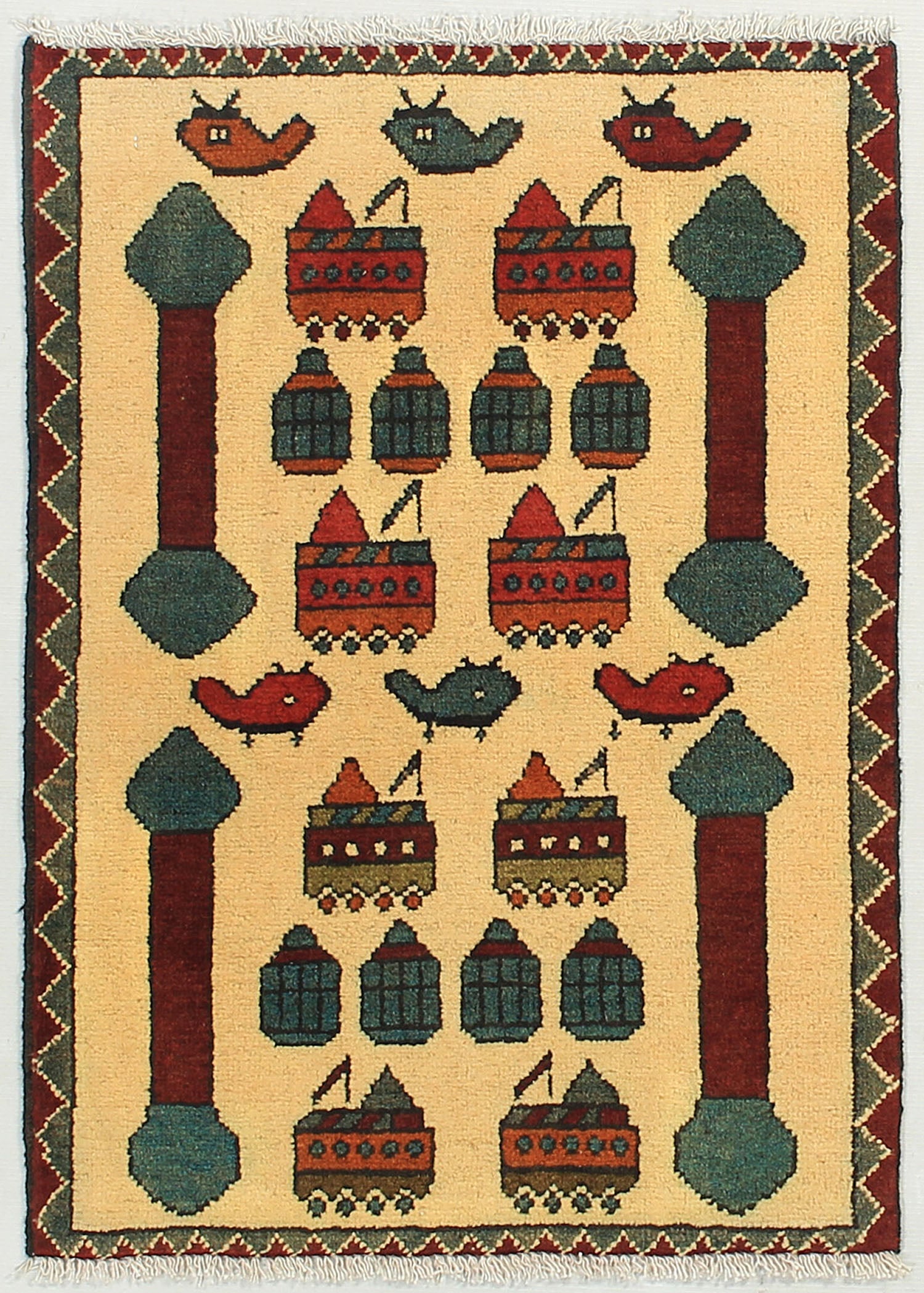 Ivory Hand Knotted Wool War Rug 2' x 3'