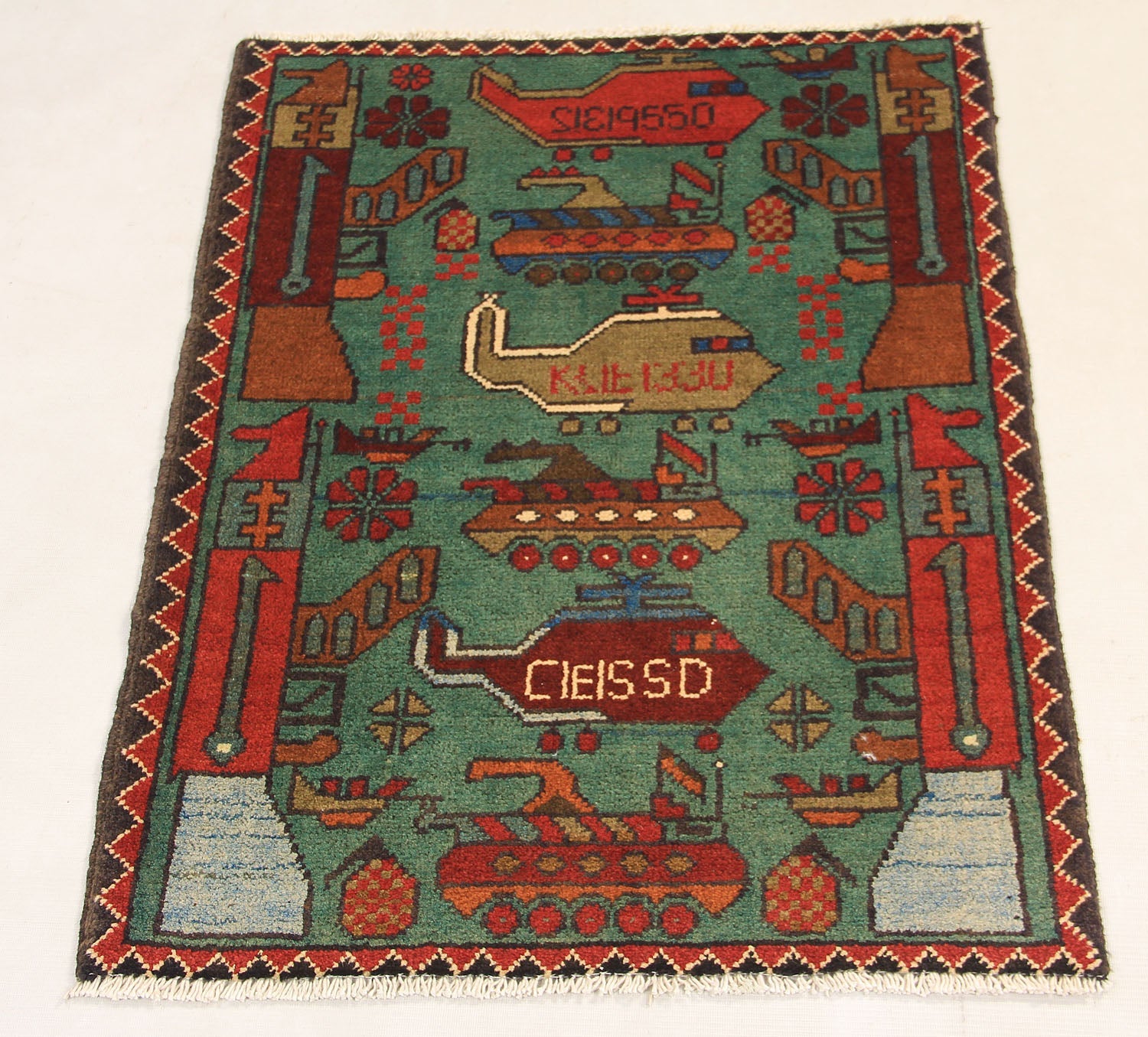 Green Hand Knotted Wool War Rug 2' x 3'