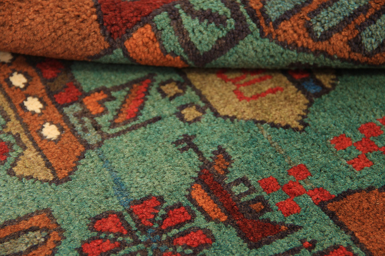 Green Hand Knotted Wool War Rug 2' x 3'