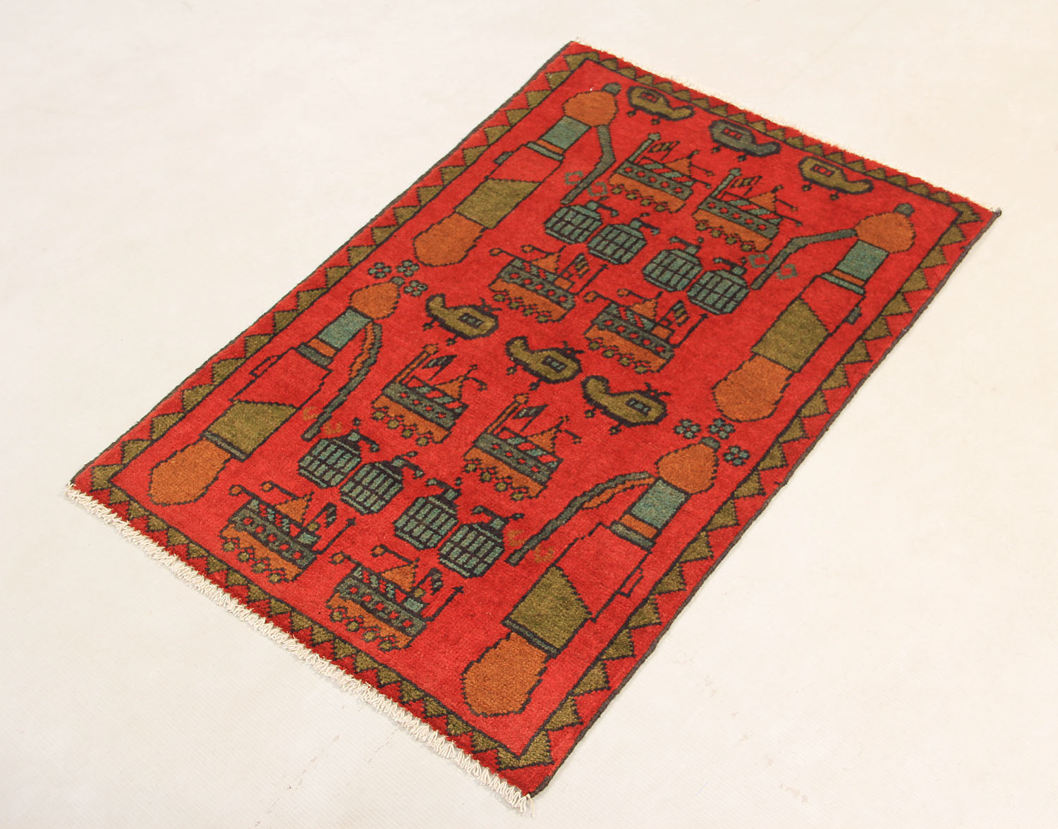 Red Hand Knotted Wool War Rug 2' x 3'