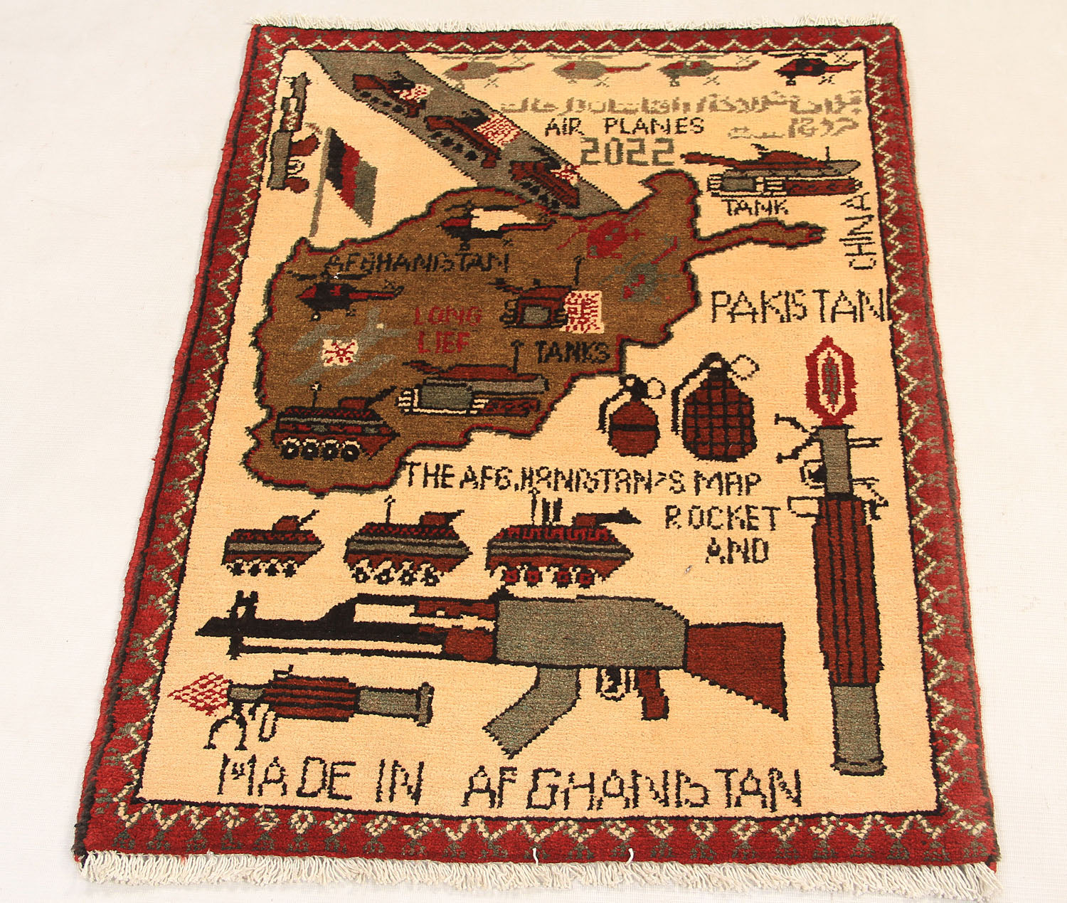 Ivory Hand Knotted Wool War Rug 2' x 3'
