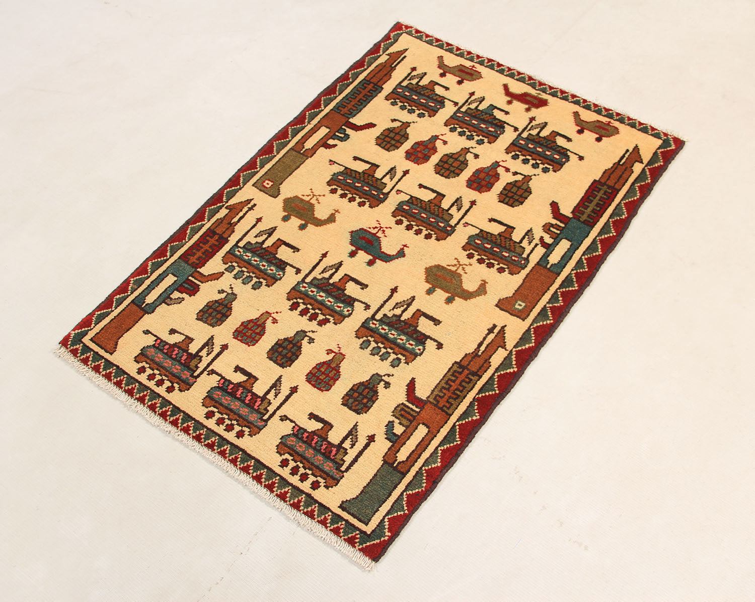 Ivory Hand Knotted Wool War Rug 2' x 3'