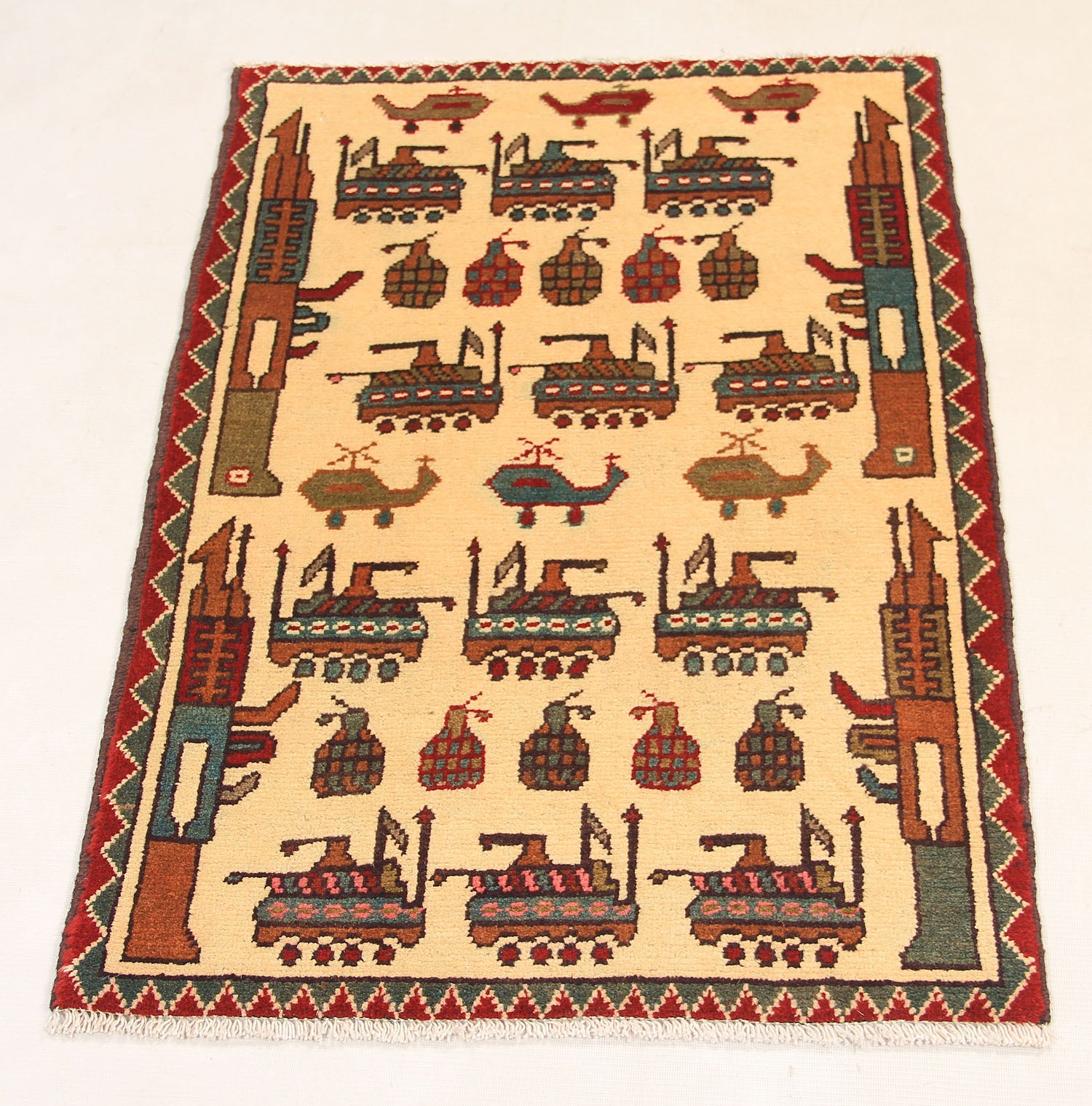 Ivory Hand Knotted Wool War Rug 2' x 3'