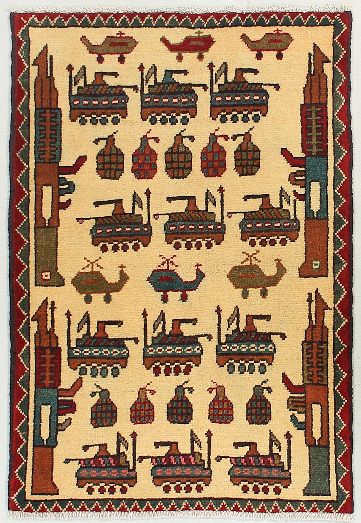 Ivory Hand Knotted Wool War Rug 2' x 3'