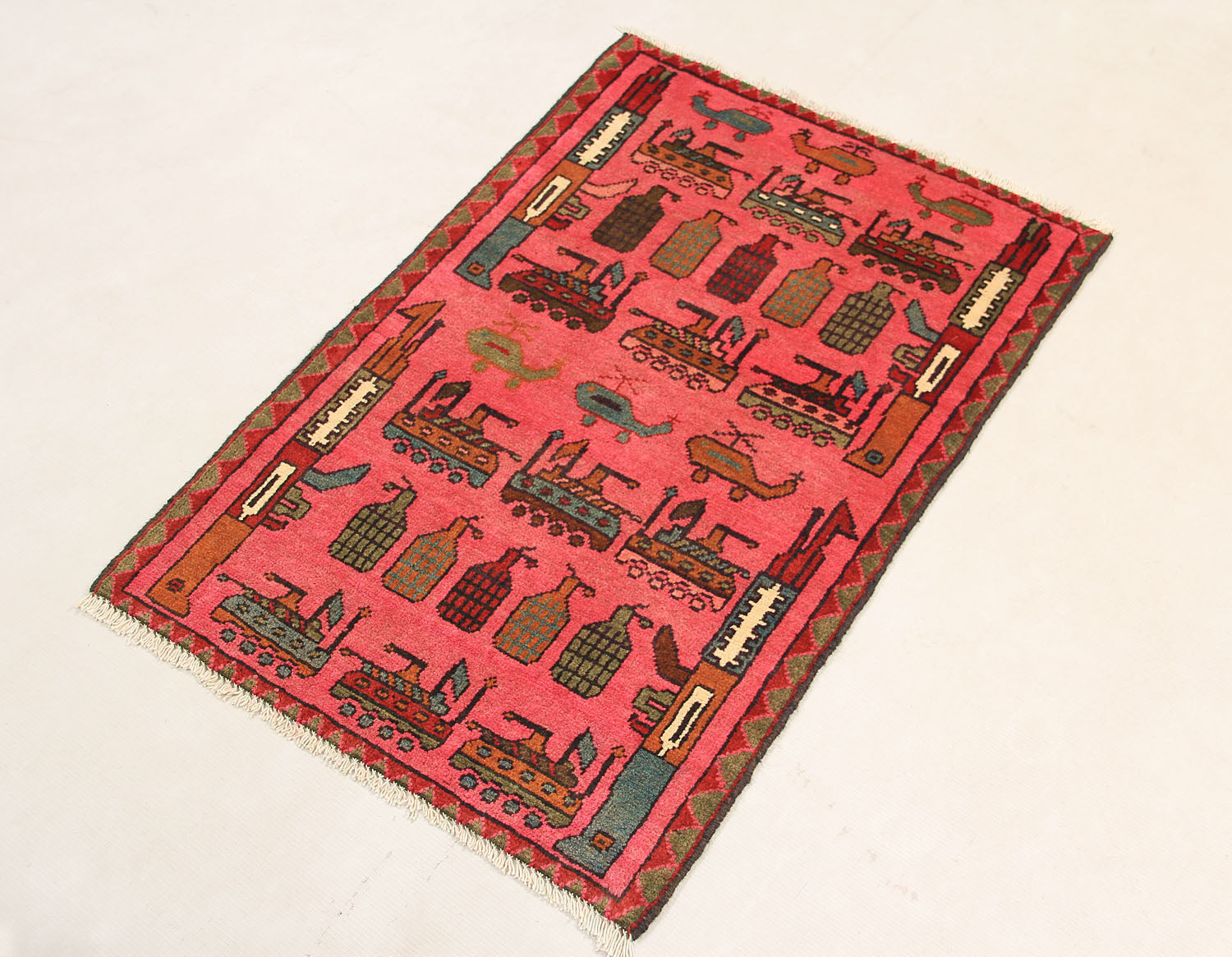 Pink Hand Knotted Wool War Rug 2' x 3'