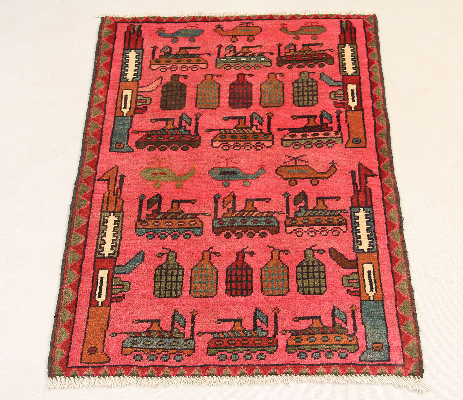 Pink Hand Knotted Wool War Rug 2' x 3'