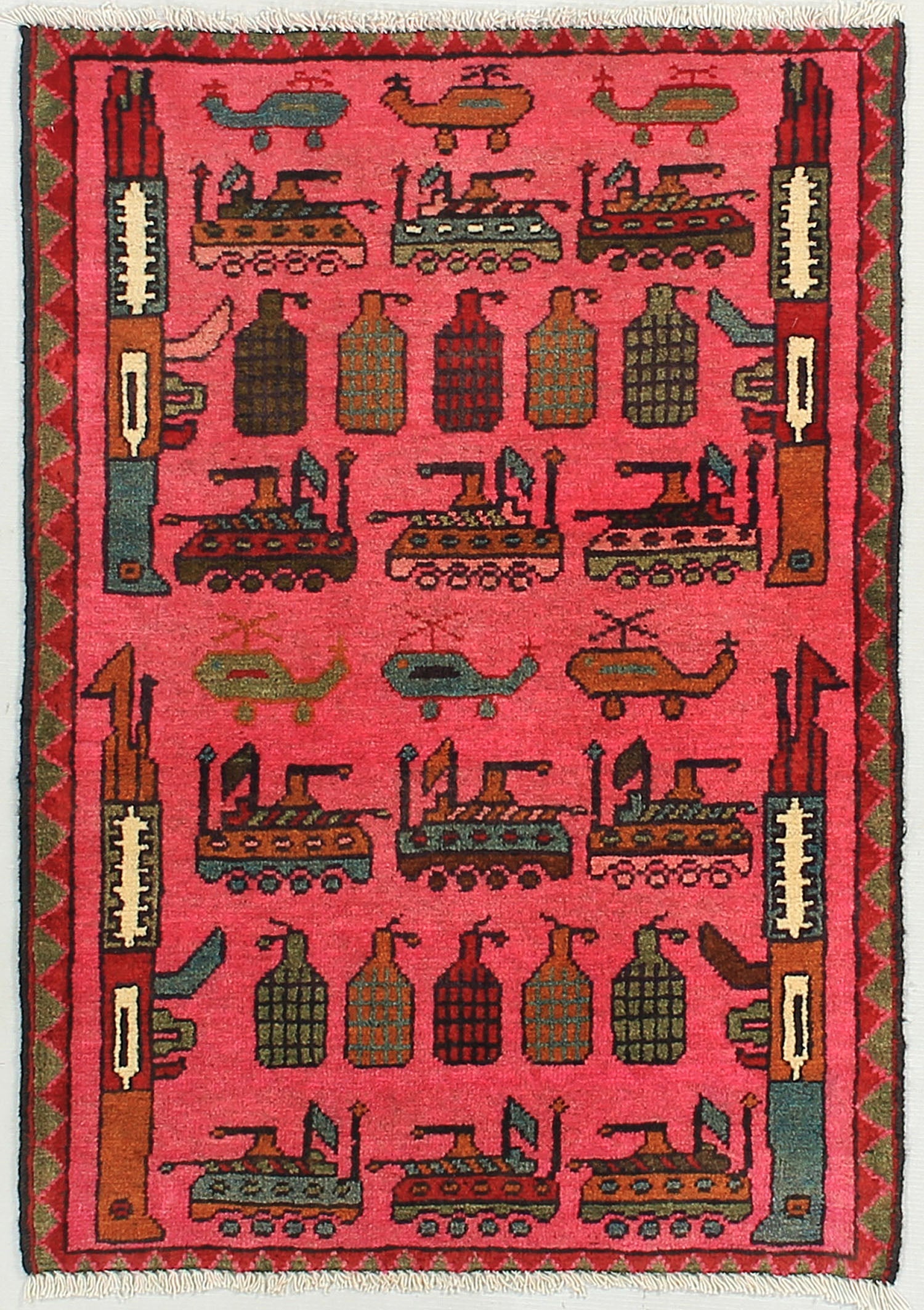 Pink Hand Knotted Wool War Rug 2' x 3'