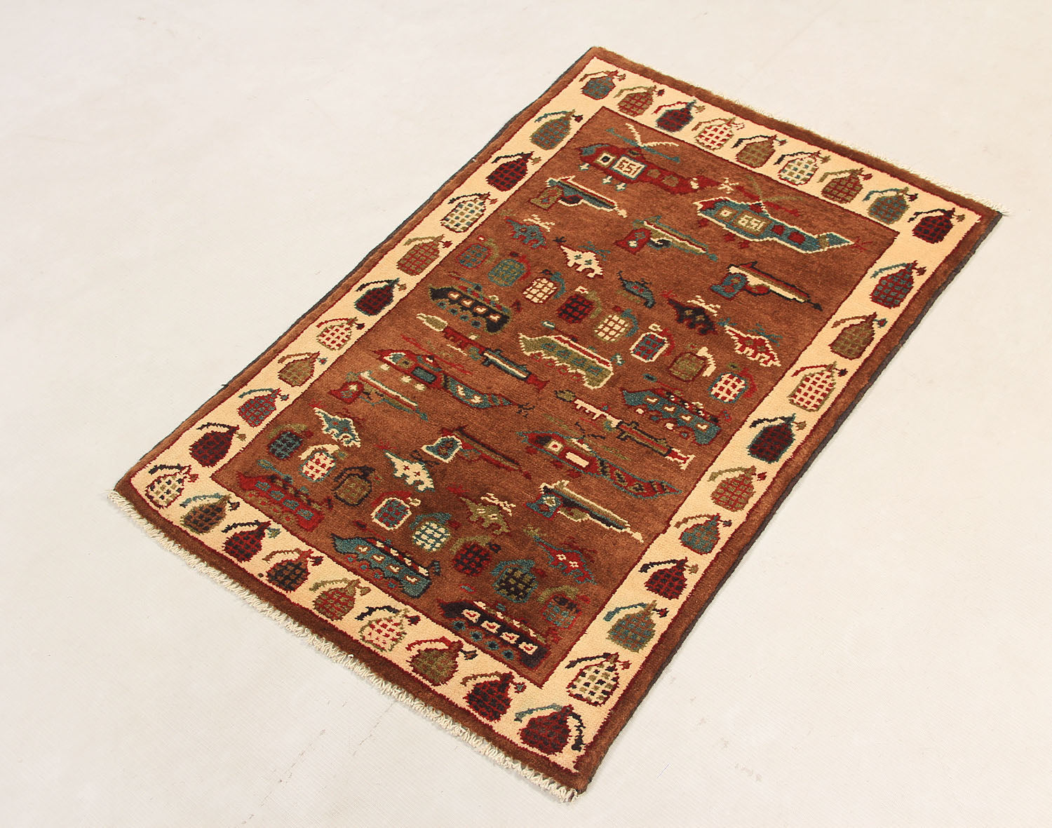 Brown Hand Knotted Wool War Rug 2' x 3'