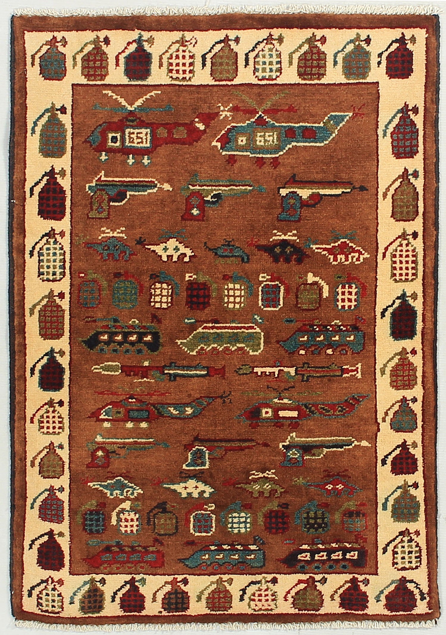 Brown Hand Knotted Wool War Rug 2' x 3'