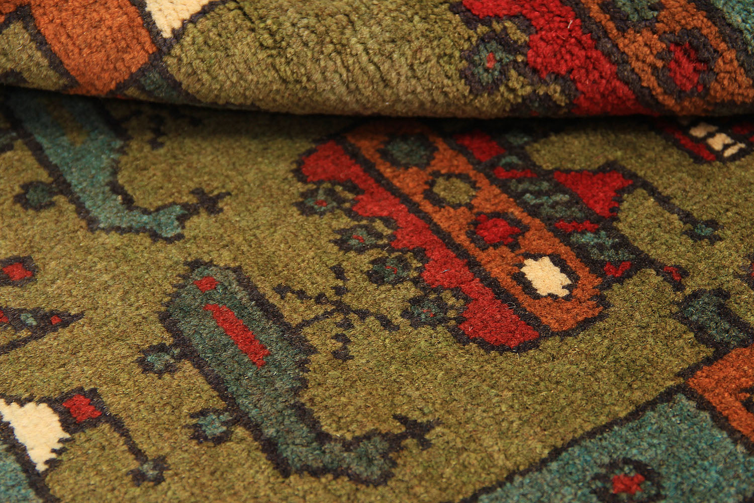 Green Hand Knotted Wool War Rug 2' x 3'