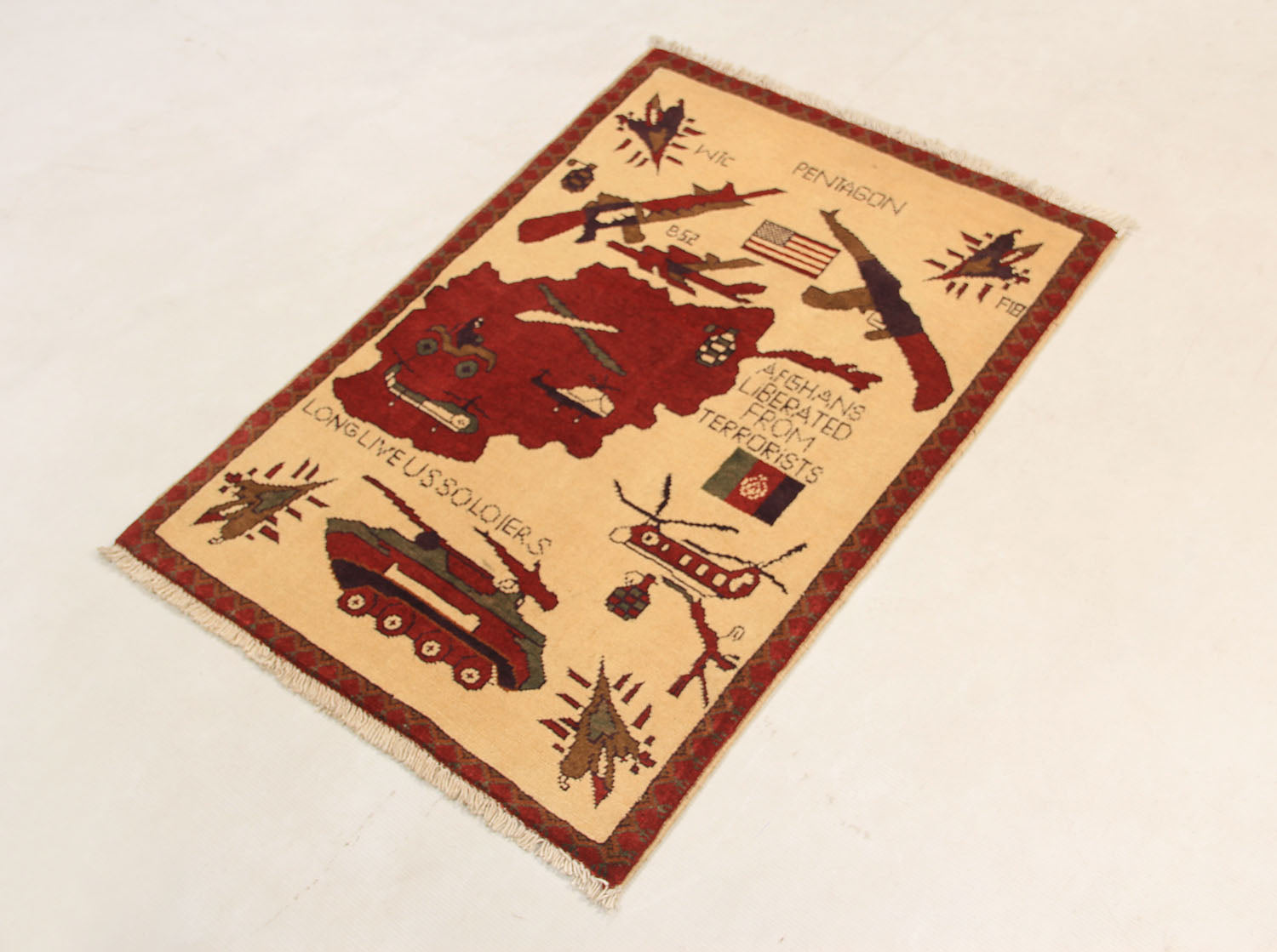 Hand Knotted Wool War Rug Ivory 2' x 3'