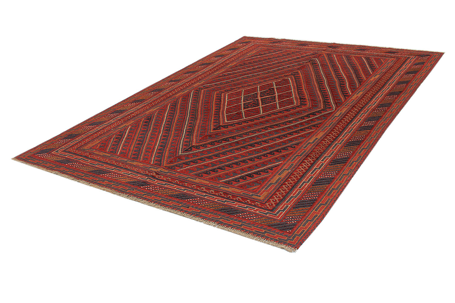 6' 6"X 10' Red Handmade Mashwani Afghan Rug Rectangular