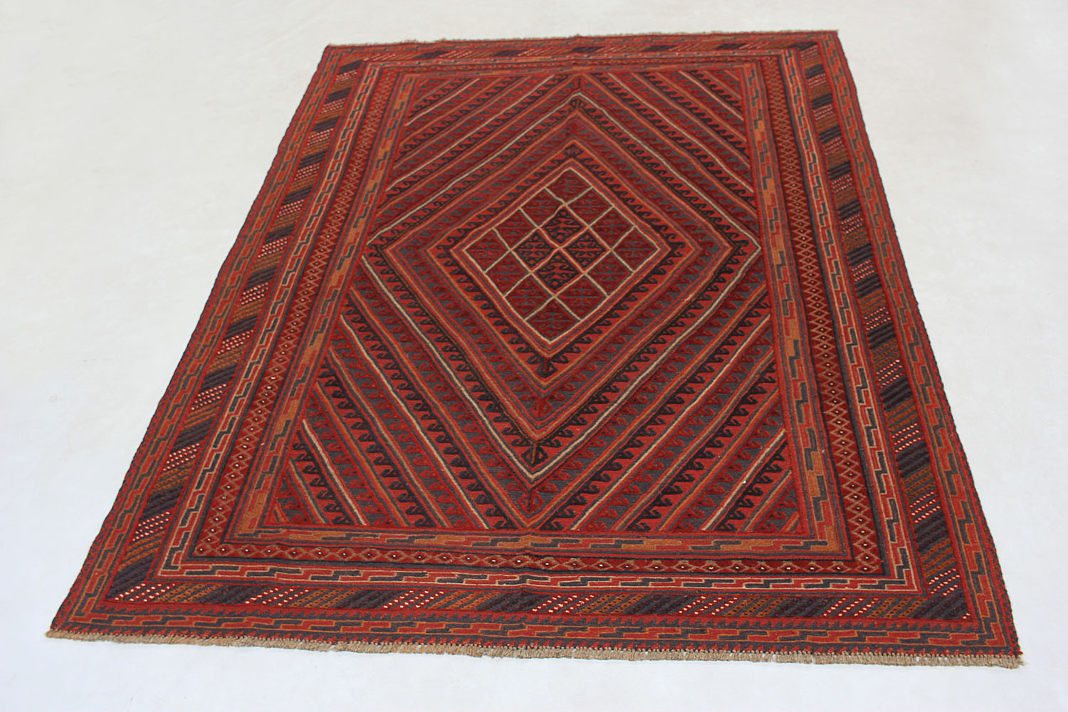 6' 6"X 10' Red Handmade Mashwani Afghan Rug Rectangular