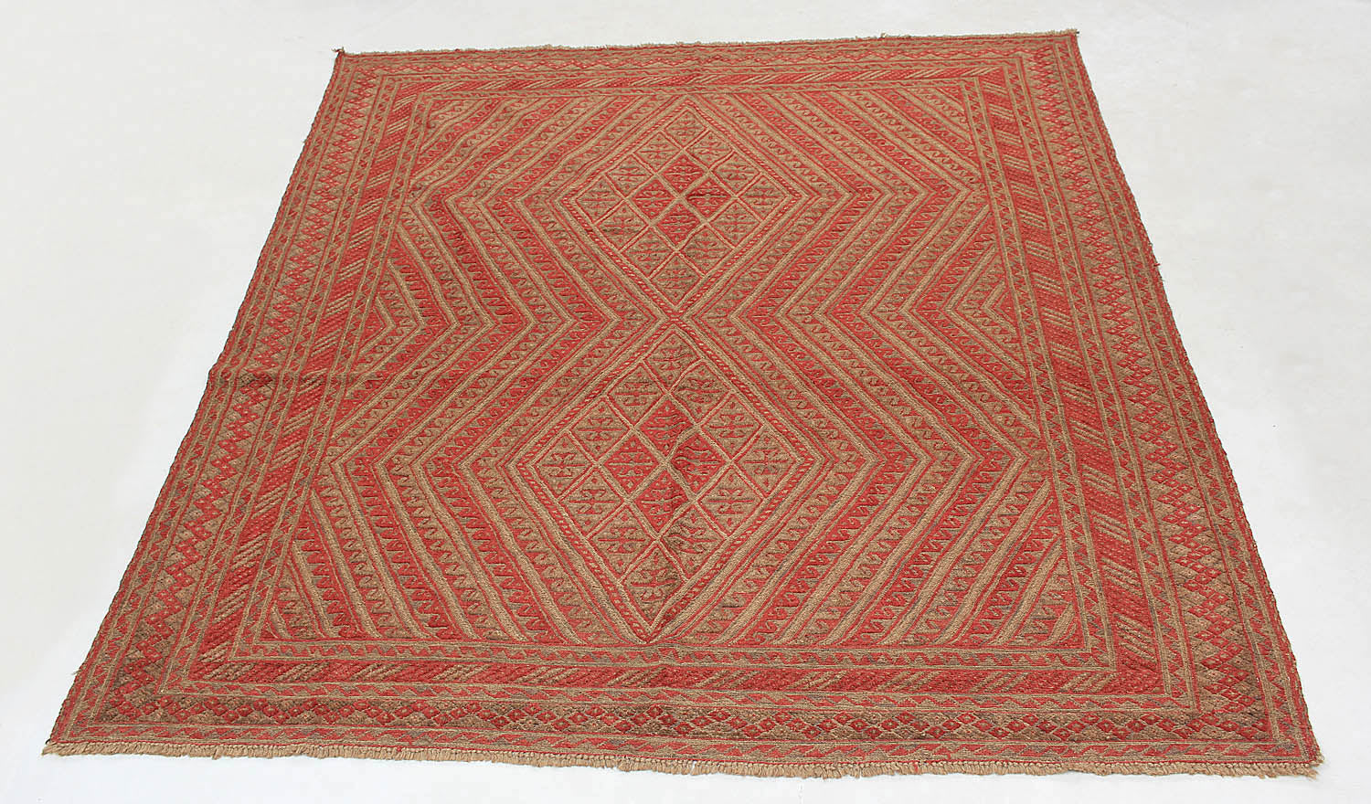 Red Handmade Mashwani Afghan Rug Rectangular