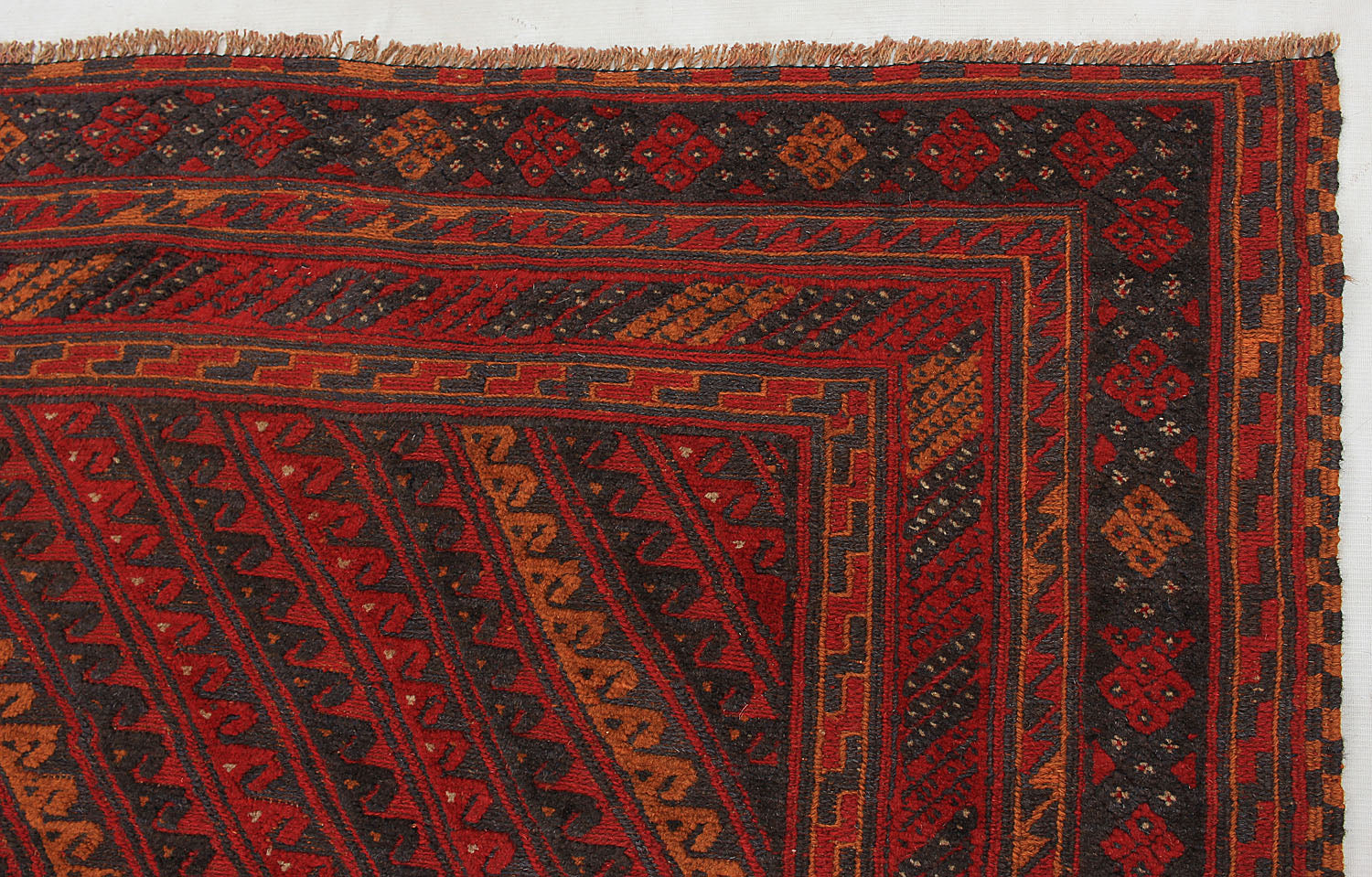 6' 6"X 10' Red Handmade Mashwani Afghan Rug Rectangular