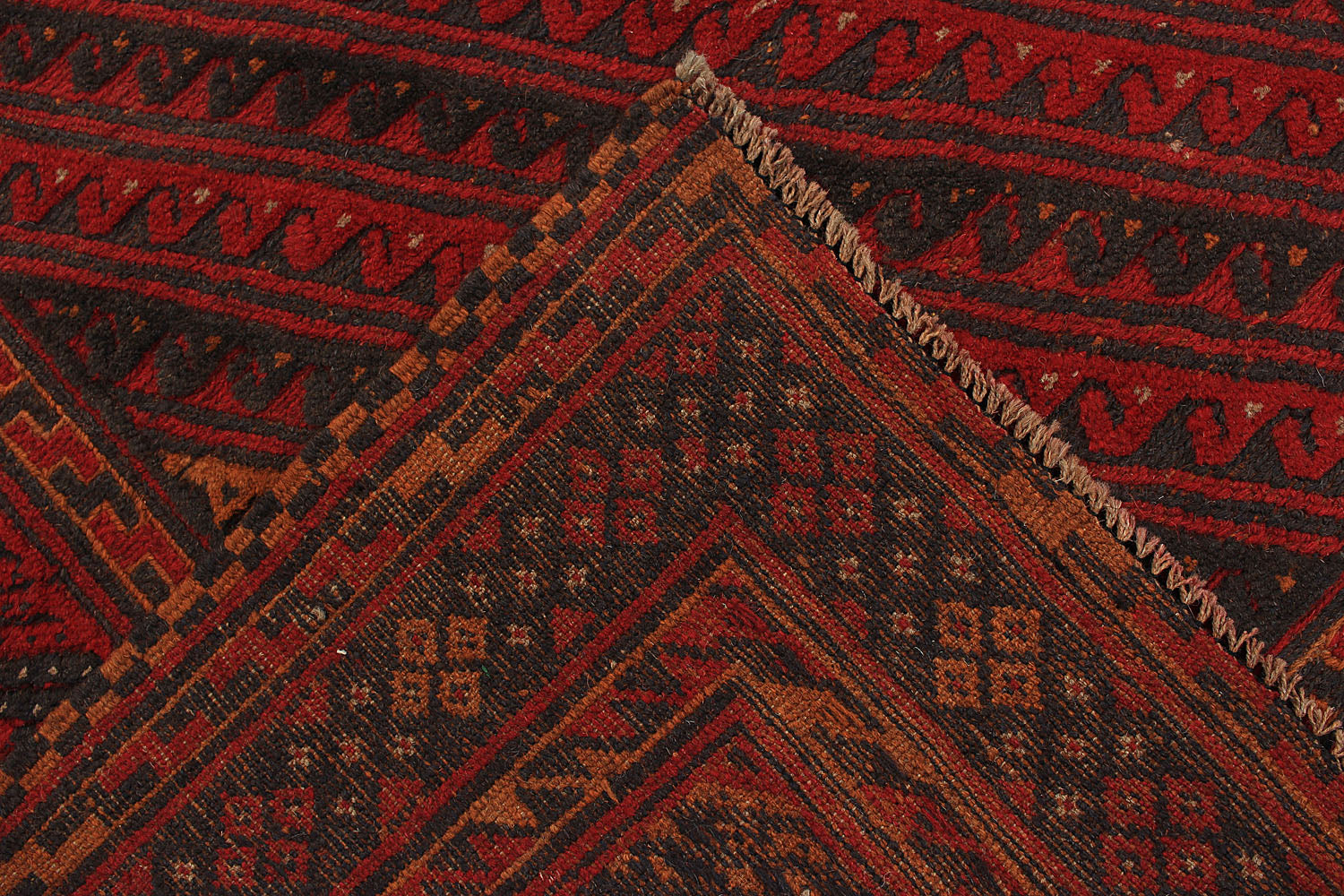 6' 6"X 10' Red Handmade Mashwani Afghan Rug Rectangular