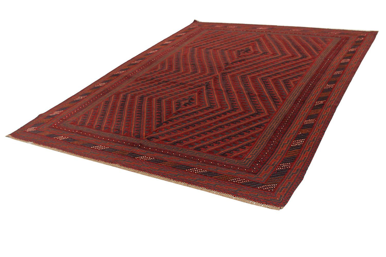 Red Handmade Mashwani Afghan Rug Rectangular