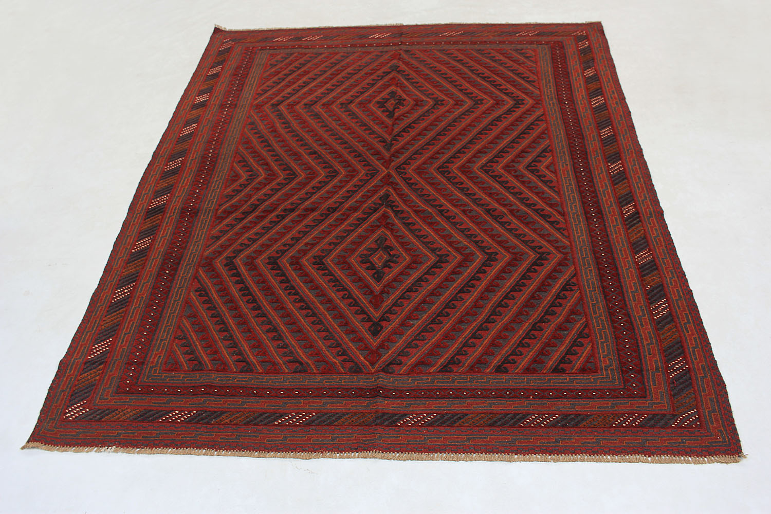 Red Handmade Mashwani Afghan Rug Rectangular