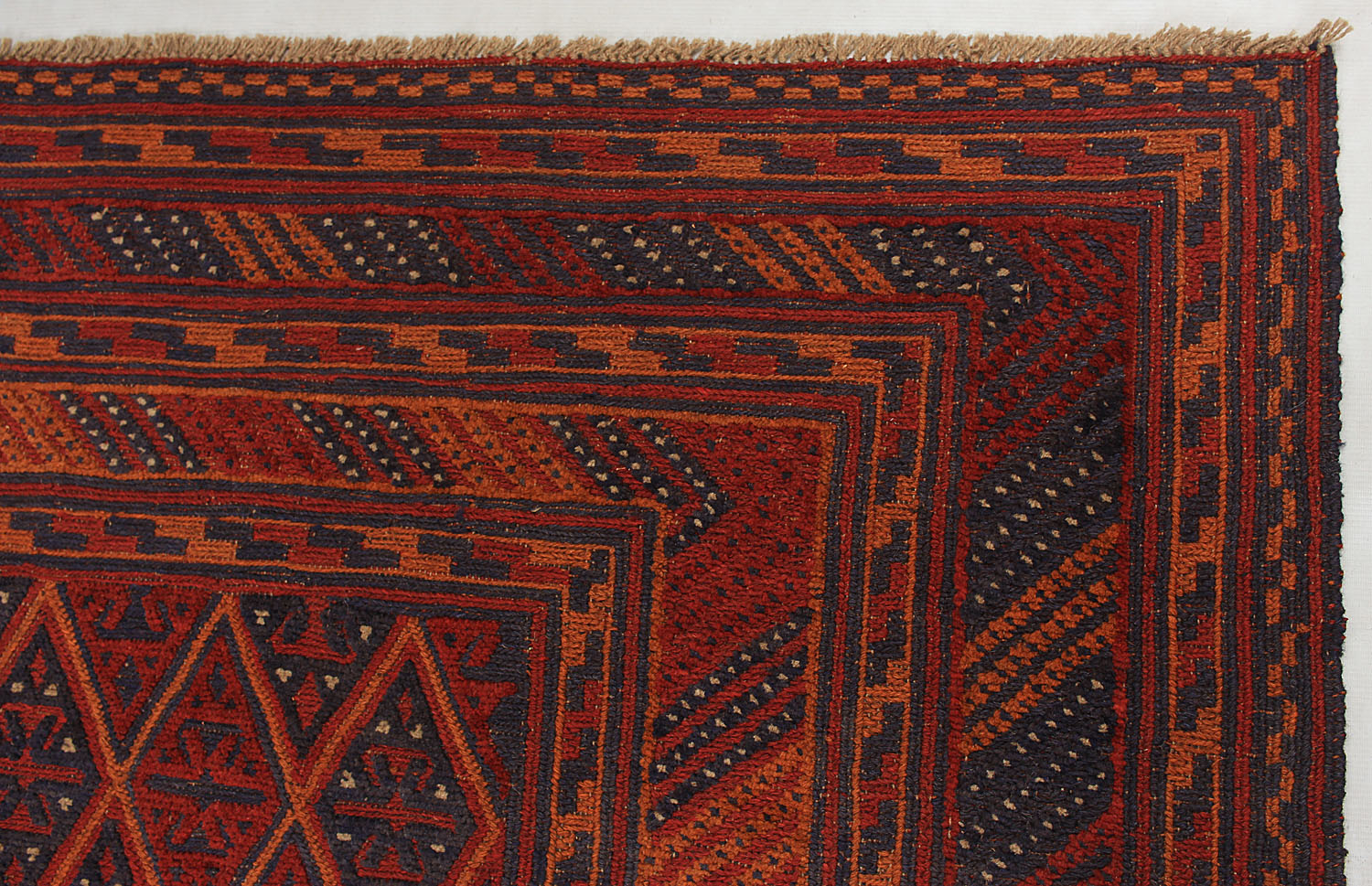 6' 6"X 10' Red Handmade Mashwani Afghan Rug Rectangular