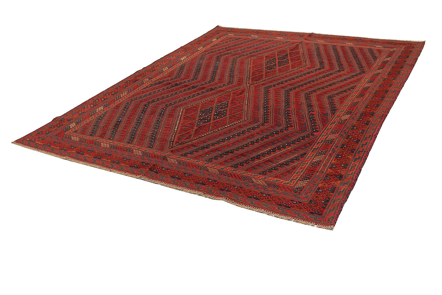 Red Handmade Mashwani Afghan Rug Rectangular