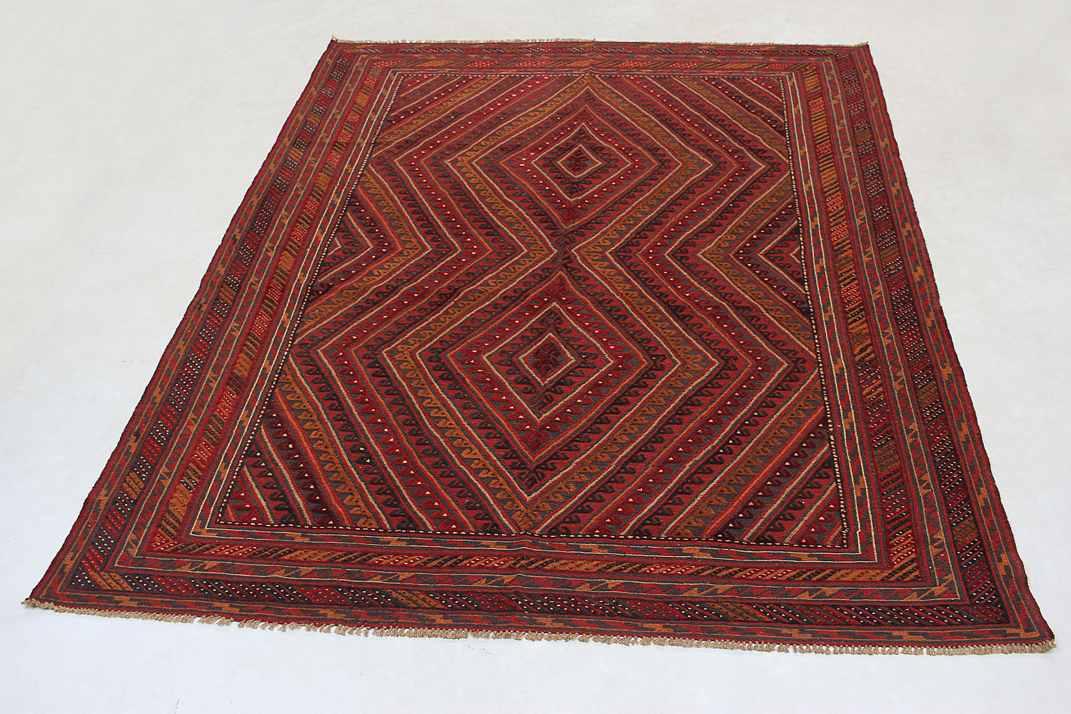 6' 6"X 10' Red Handmade Mashwani Afghan Rug Rectangular