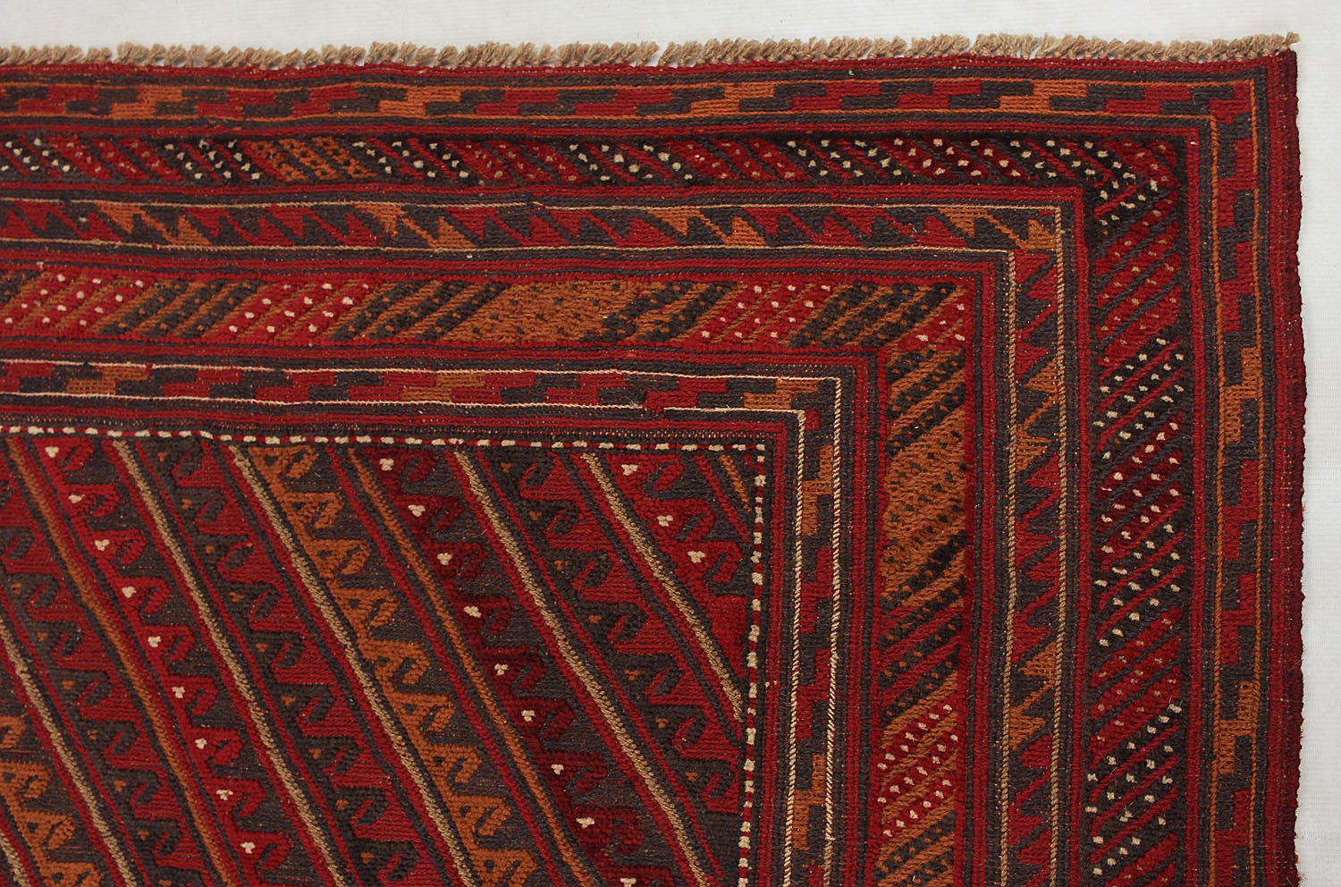 6' 6"X 10' Red Handmade Mashwani Afghan Rug Rectangular