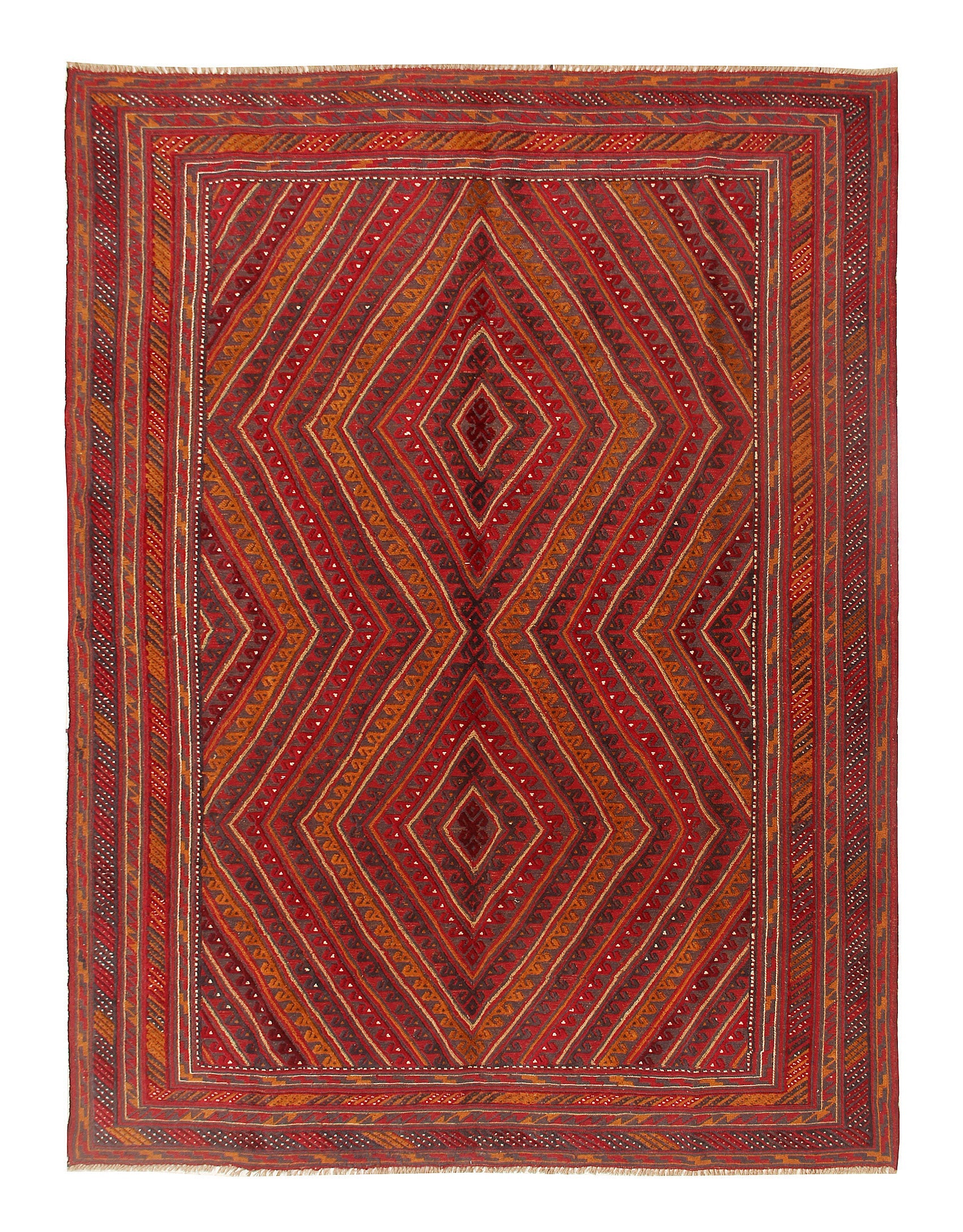 6' 6"X 10' Red Handmade Mashwani Afghan Rug Rectangular