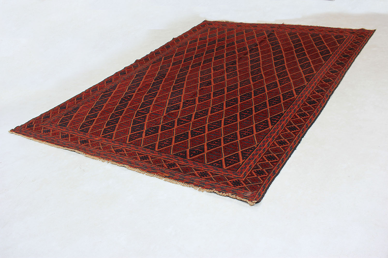 6' 6"X 10' Red Handmade Mashwani Afghan Rug Rectangular