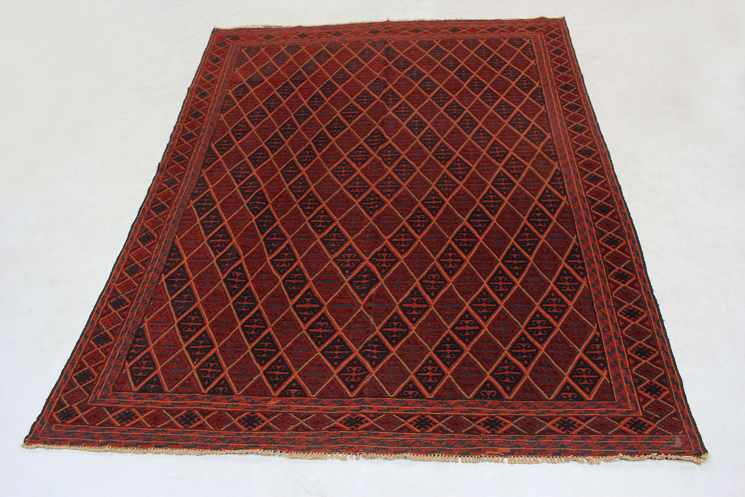 6' 6"X 10' Red Handmade Mashwani Afghan Rug Rectangular