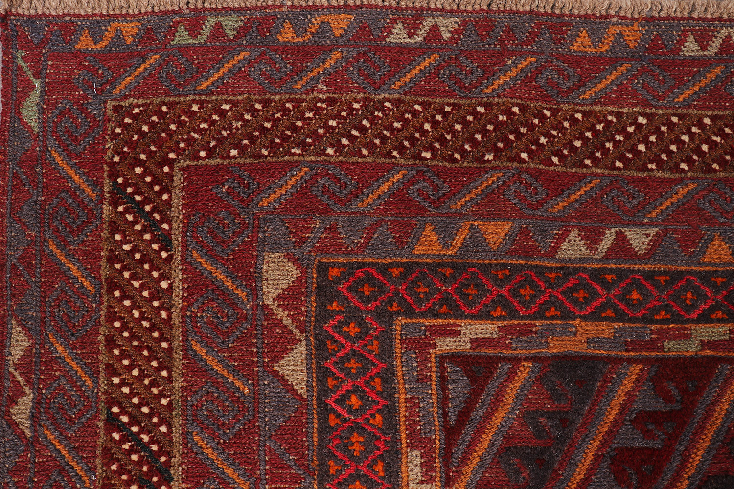 Red Handmade Mashwani Afghan Rug Rectangular