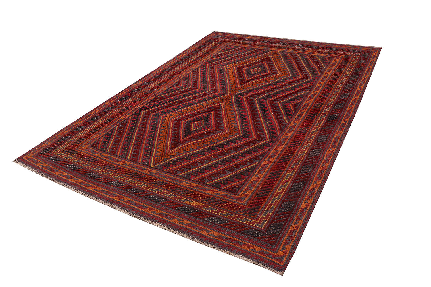 6' 6"X 10' Red Handmade Mashwani Afghan Rug Rectangular
