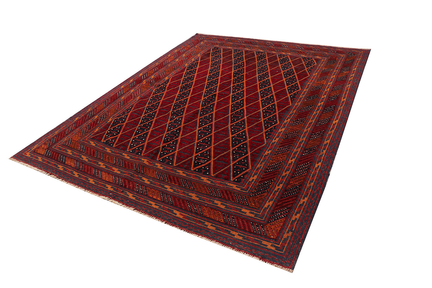 Red Handmade Mashwani Afghan Rug Rectangular