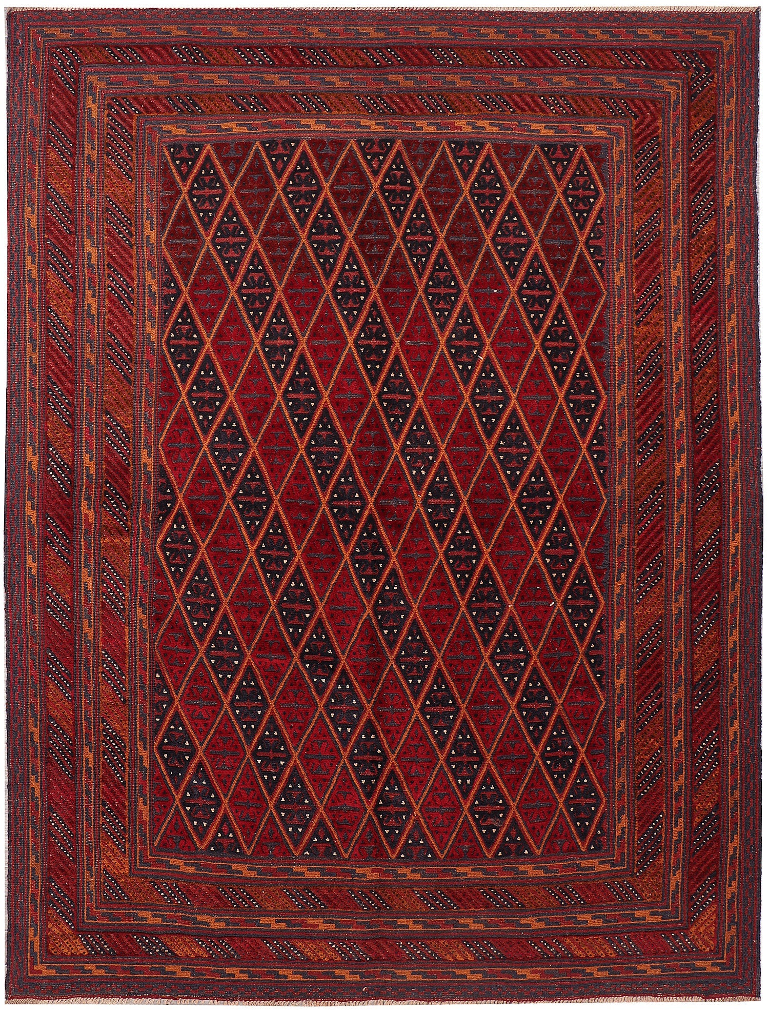 Red Handmade Mashwani Afghan Rug Rectangular