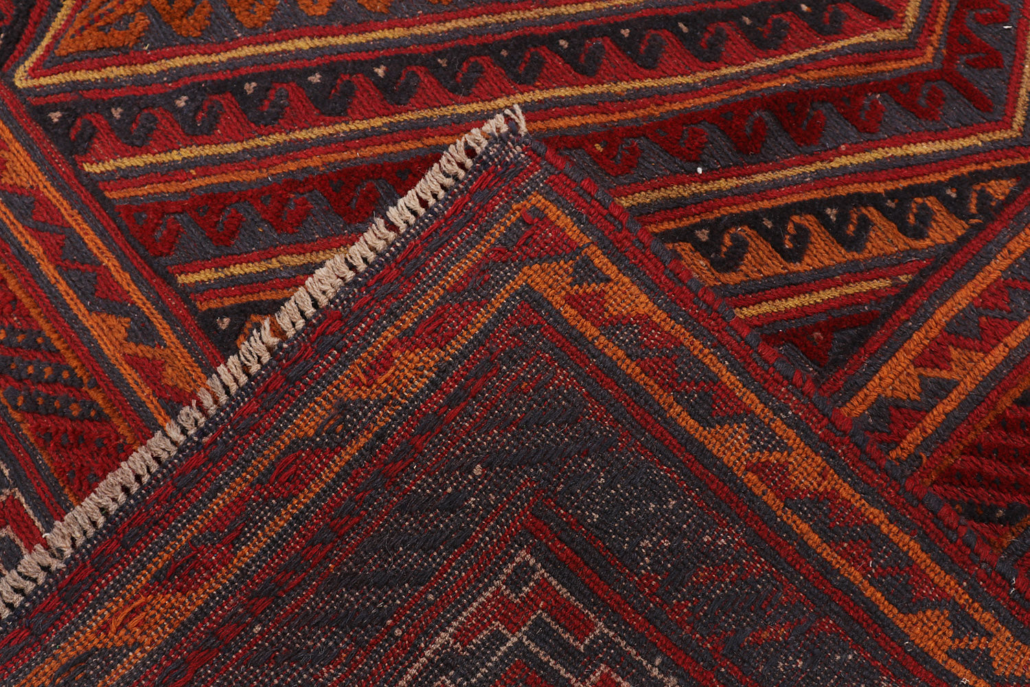 6' 6"X 10' Red Handmade Mashwani Afghan Rug Rectangular