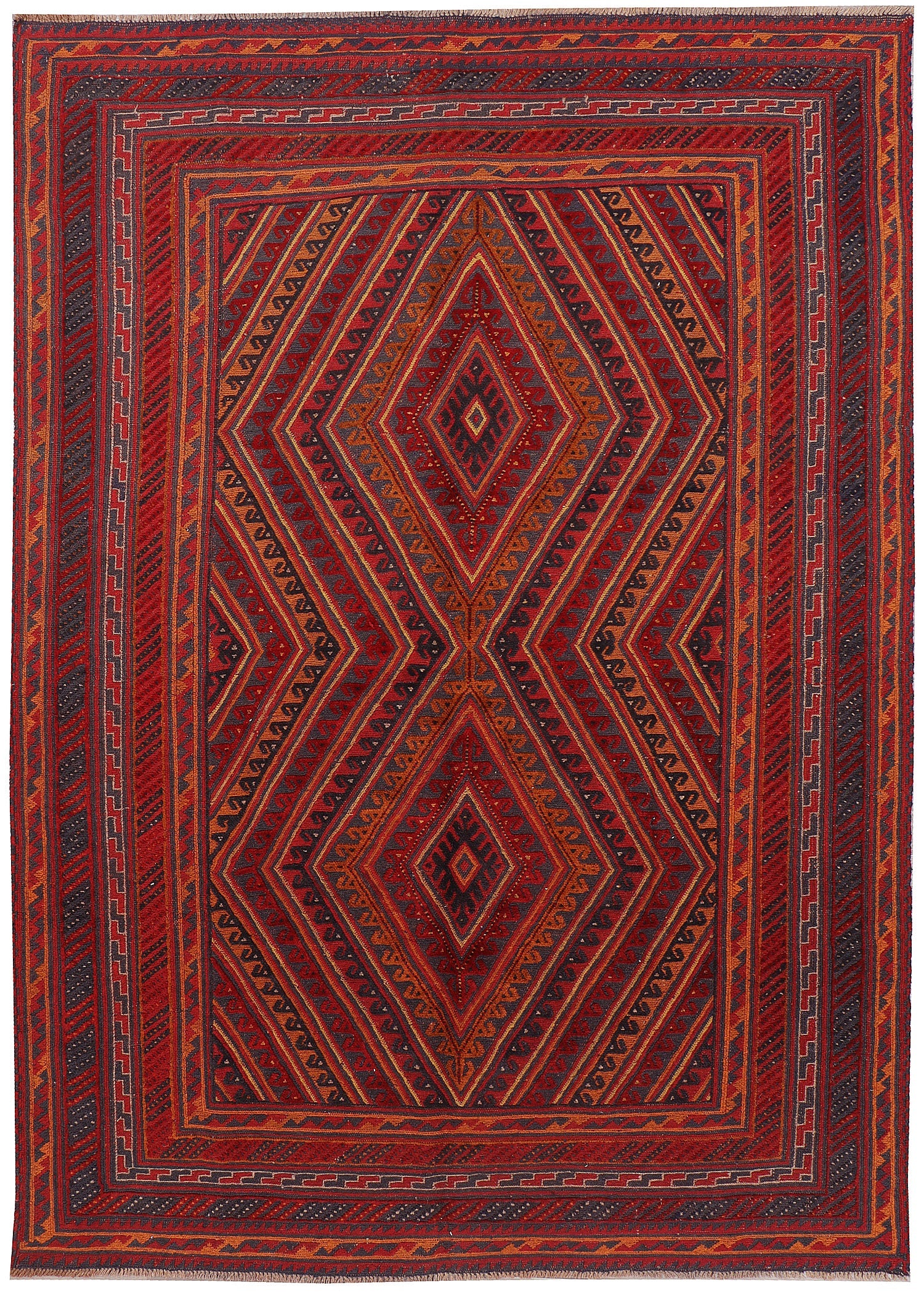 6' 6"X 10' Red Handmade Mashwani Afghan Rug Rectangular