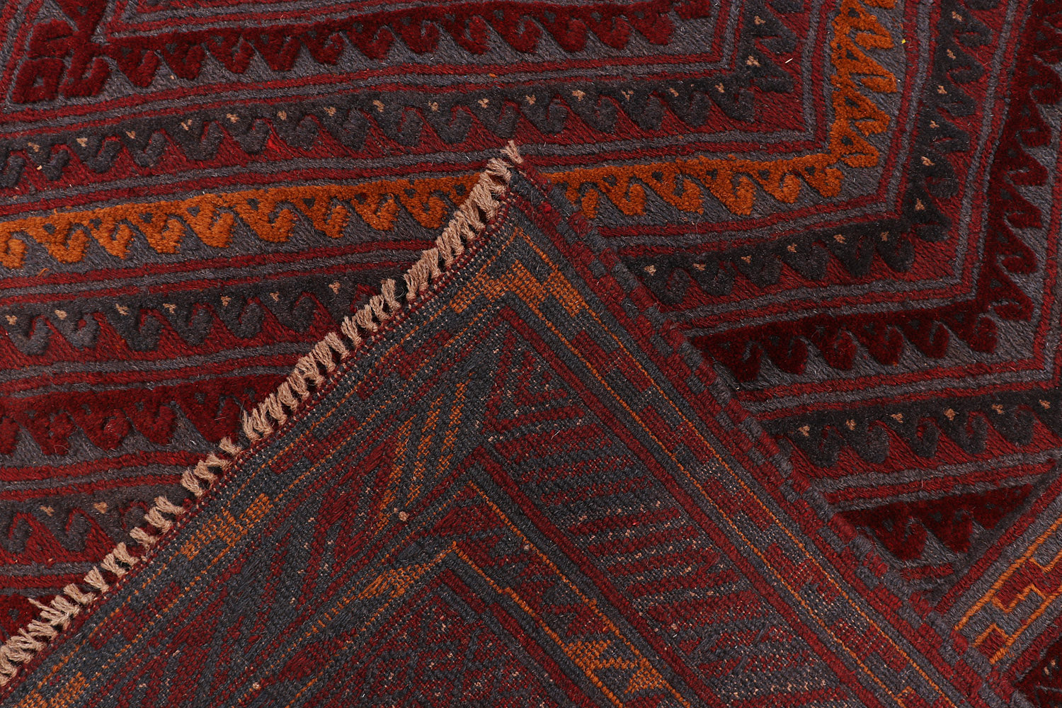 6' 6"X 10' Red Handmade Mashwani Afghan Rug Rectangular