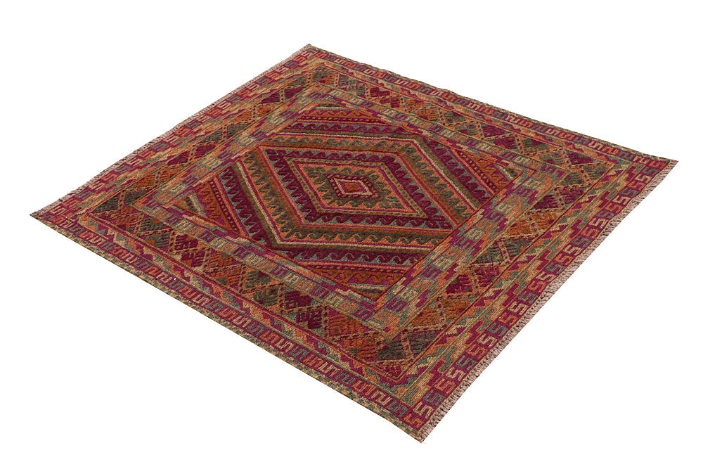 4' x 4' Multy Handmade Mashwani Afghan Rug Square