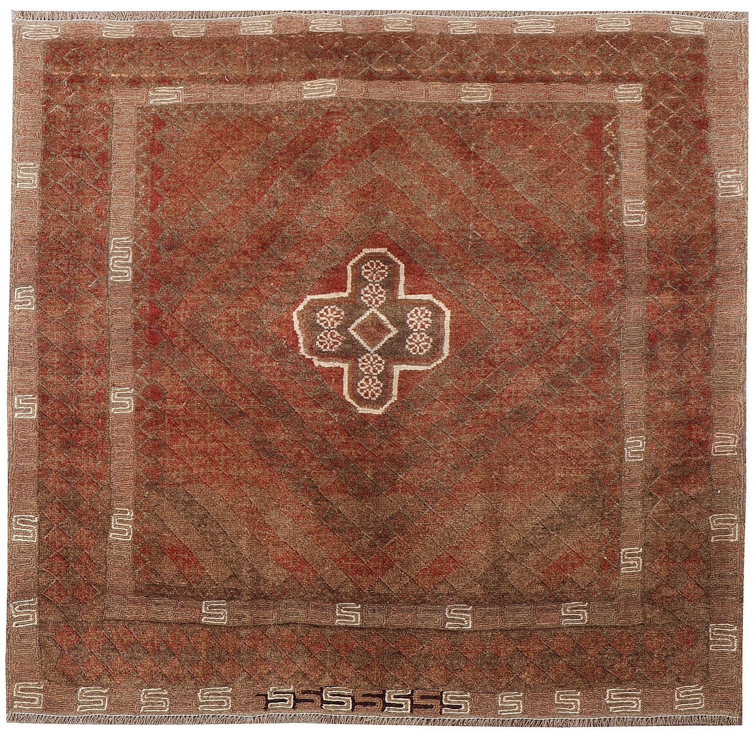 4' x 4' Brown Handmade Mashwani Afghan Rug Square