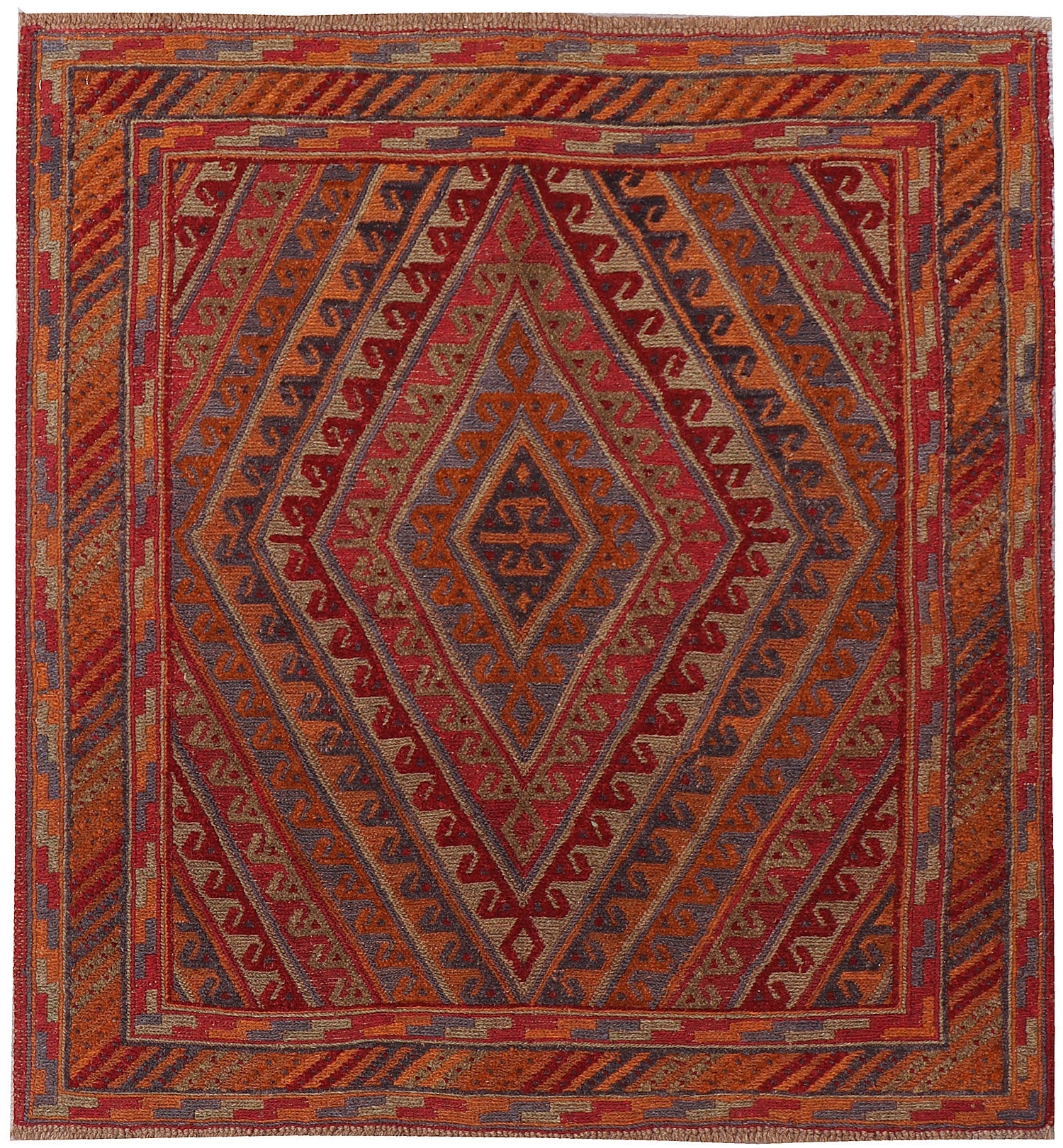4' x 4' Multy Handmade Mashwani Afghan Rug Square