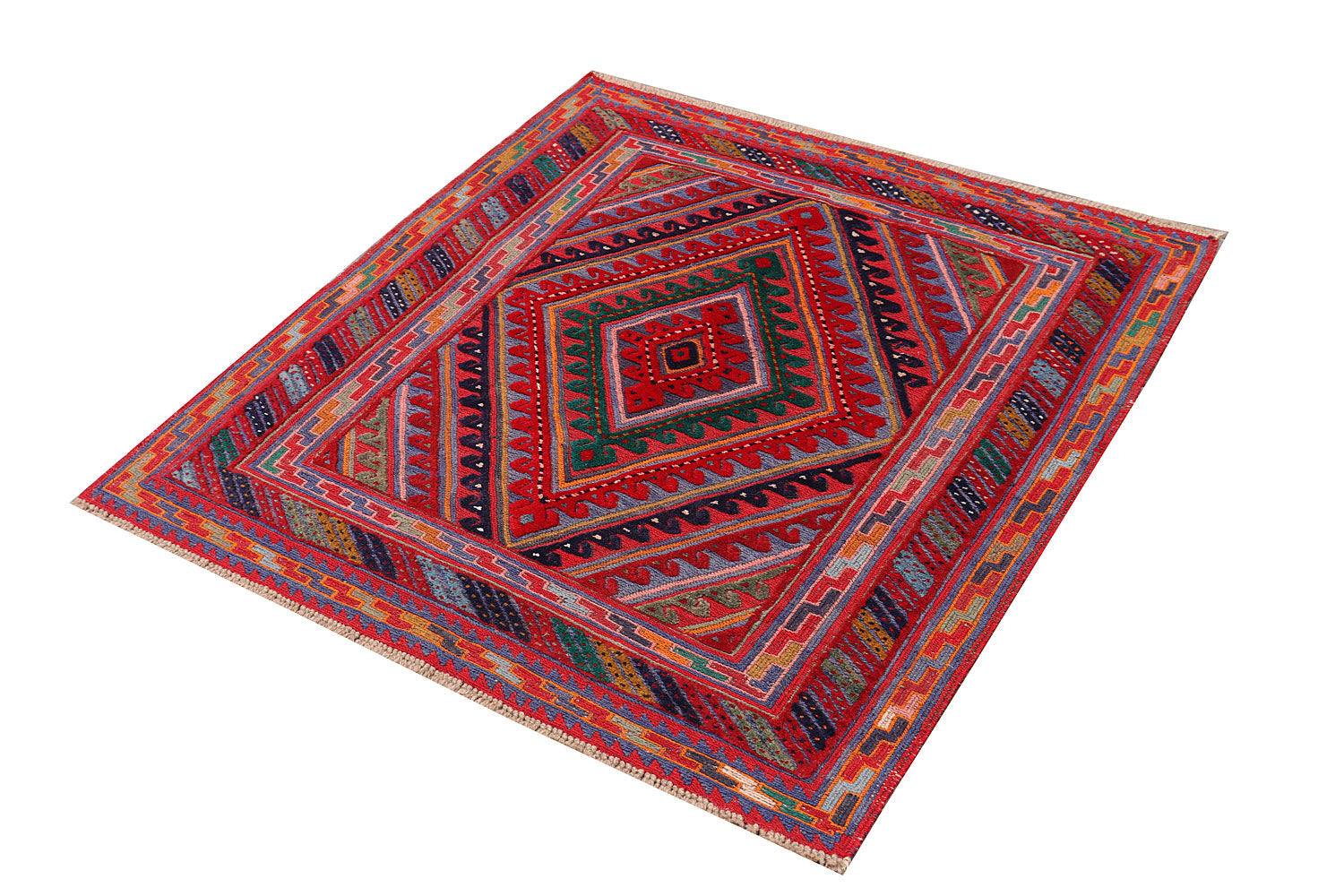 4' x 4' Red Handmade Mashwani Afghan Rug Square