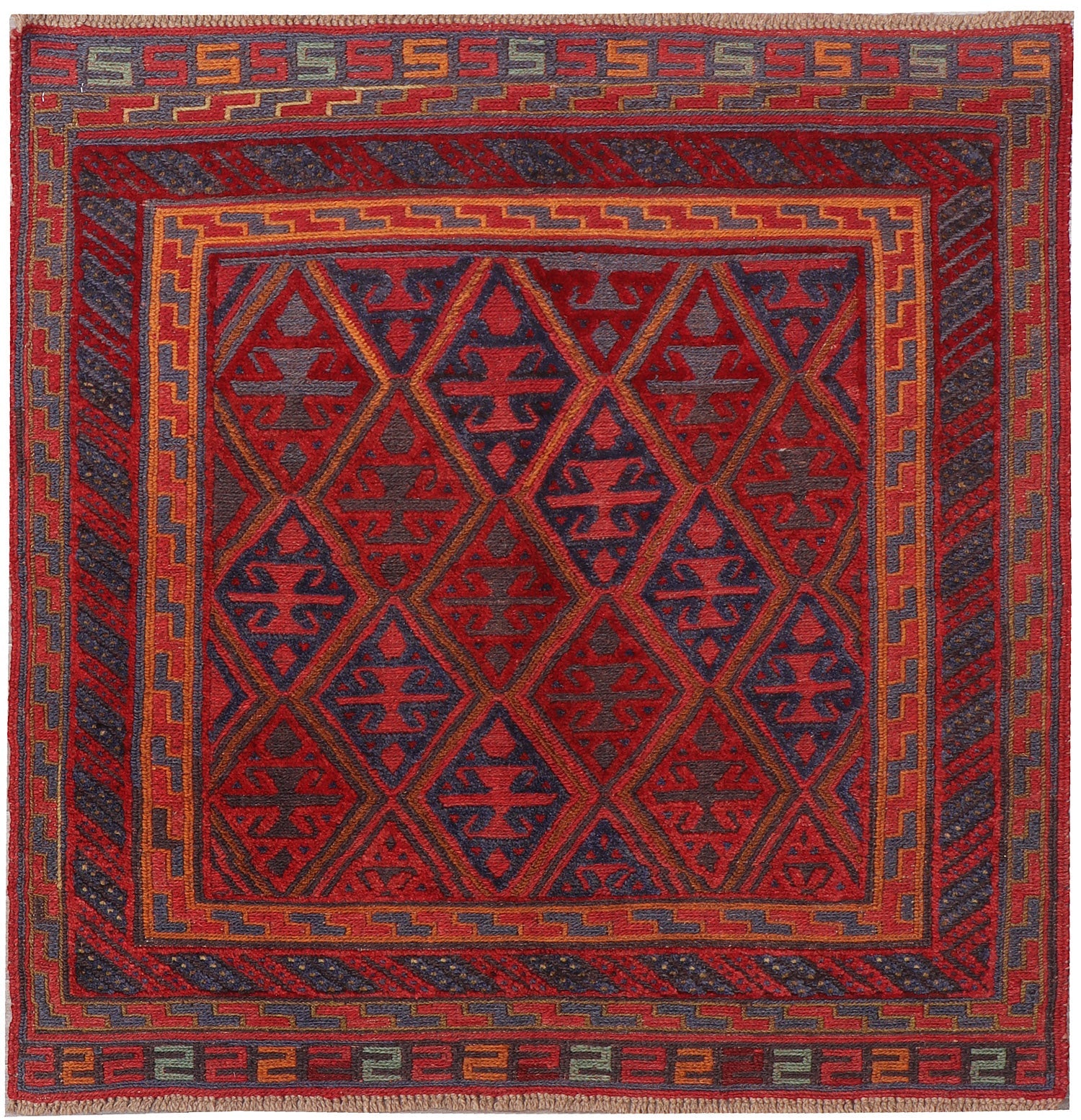 4' x 4' Red Handmade Mashwani Afghan Rug Square