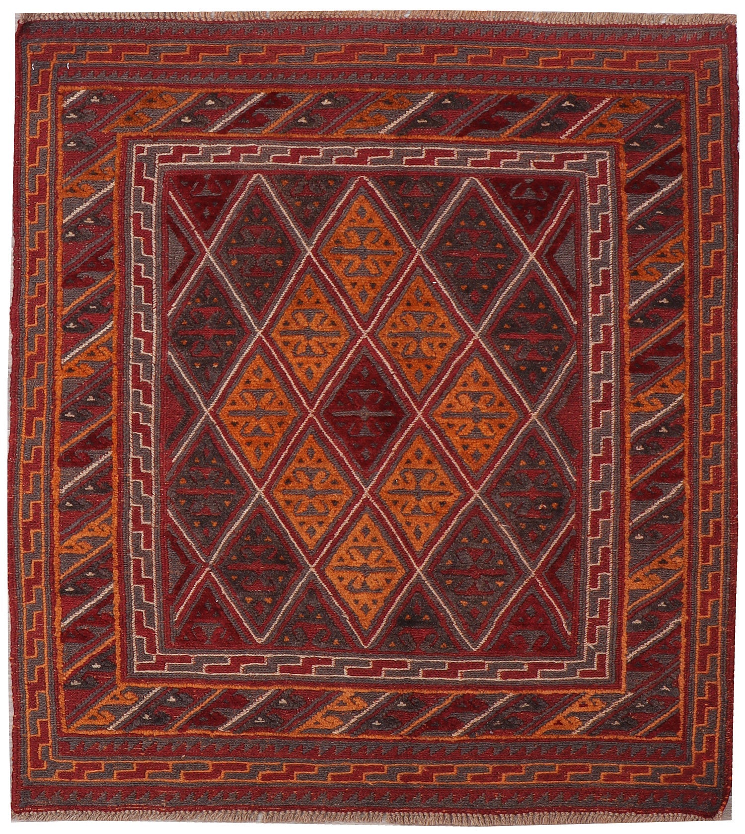 4' x 4' Red Handmade Mashwani Afghan Rug Square