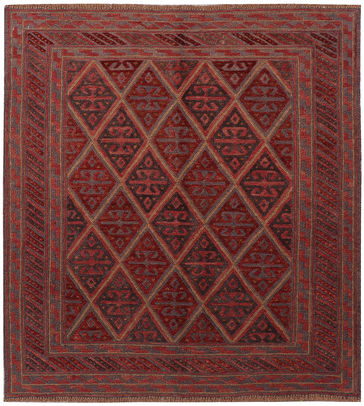 4' x 4' Red Handmade Mashwani Afghan Rug Square