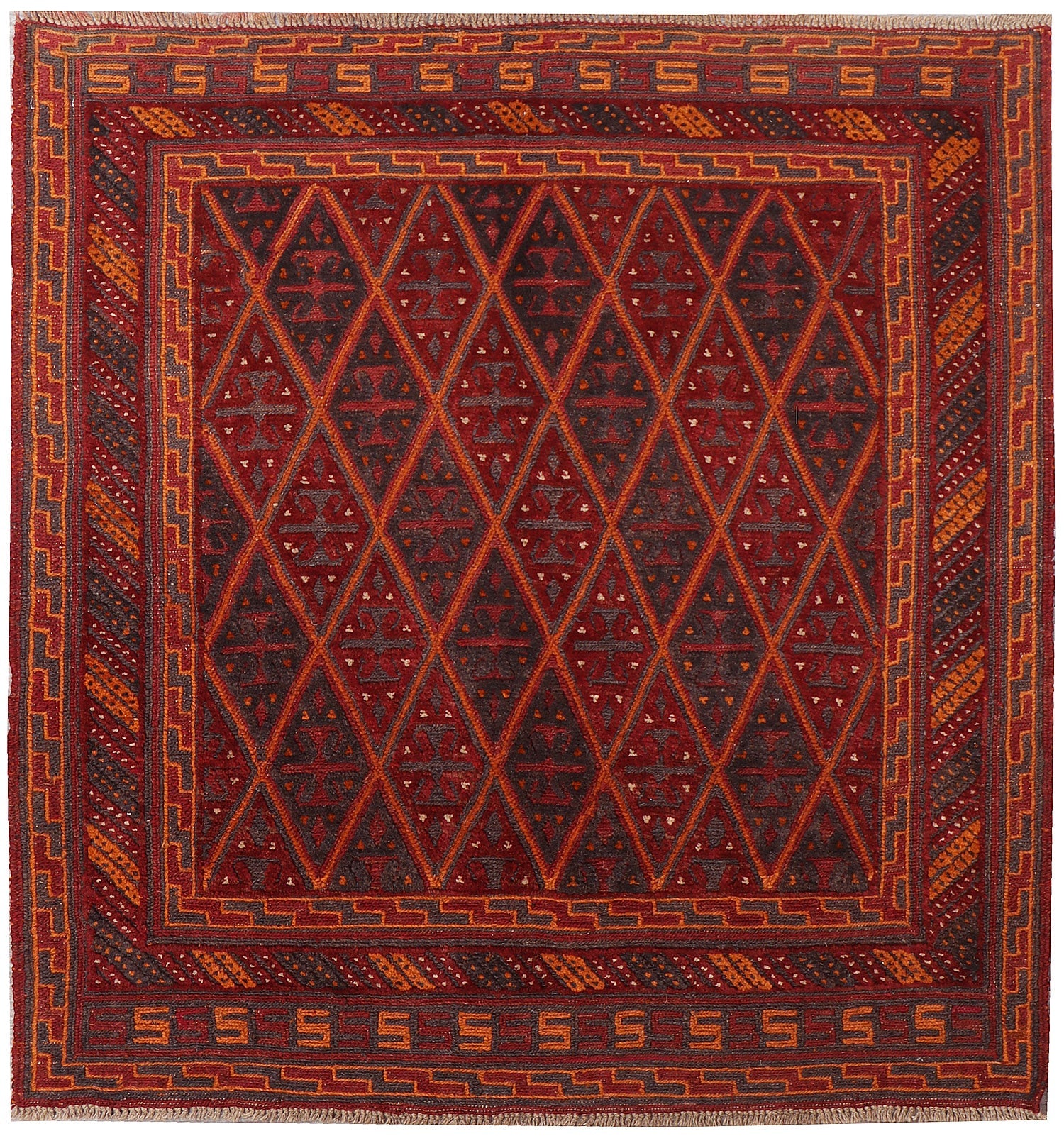 4' x 4' Red Handmade Mashwani Afghan Rug Square